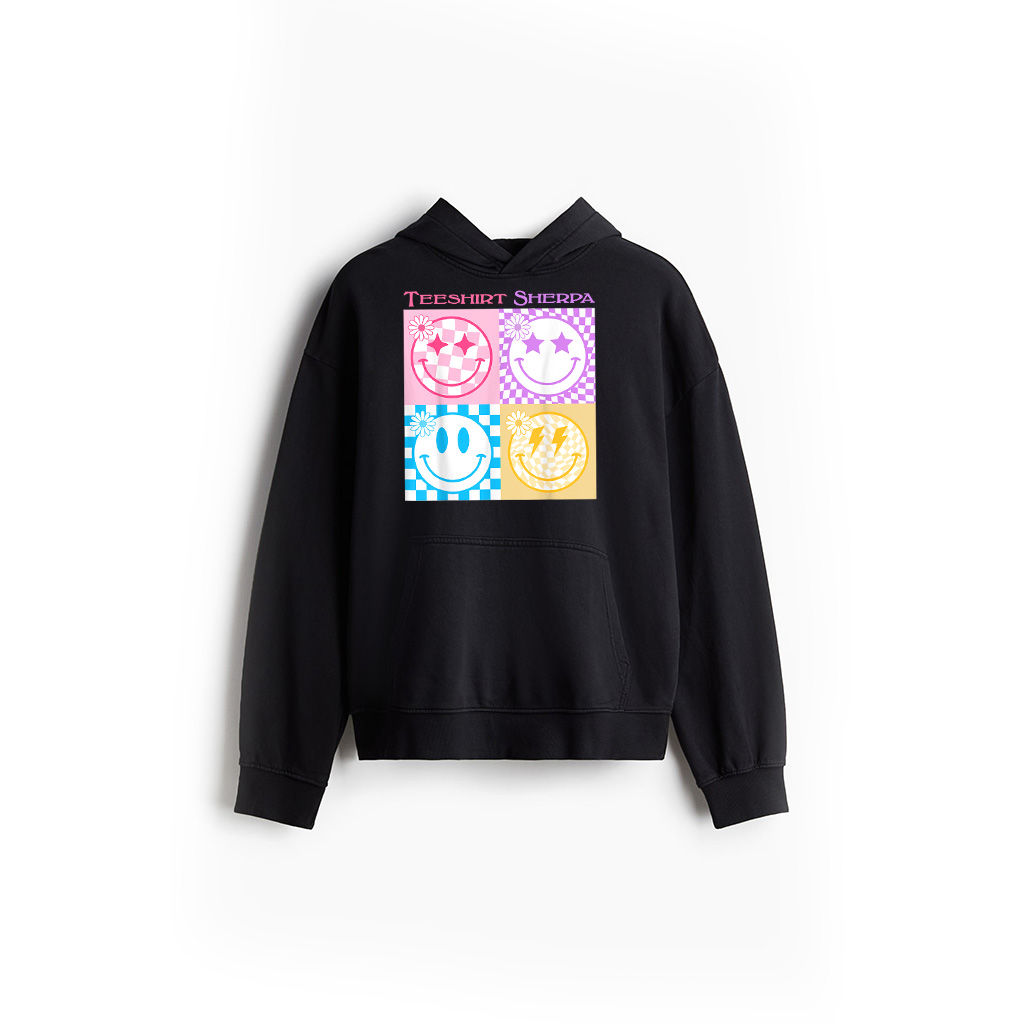 Retro Happy Face Shirt Checkered Pattern Smile Face Trendy Hoodie