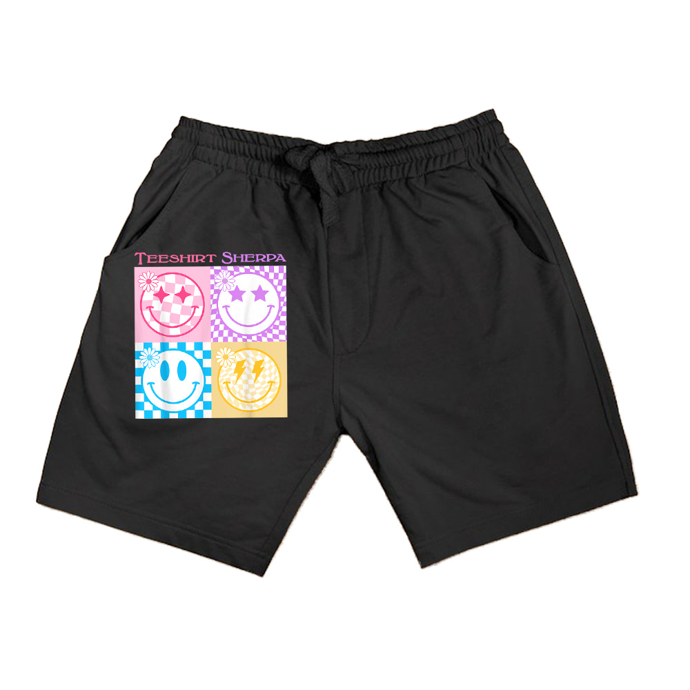 Retro Happy Face Shirt Checkered Pattern Smile Face Trendy Shorts