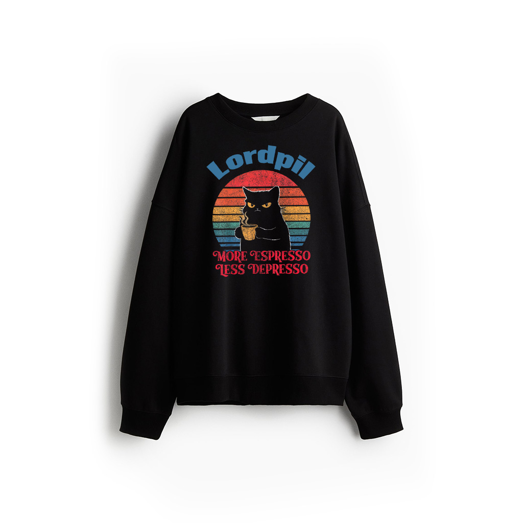 Retro More Espresso Less Depresso Funny Sarcastic Cat Lover Sweatshirt