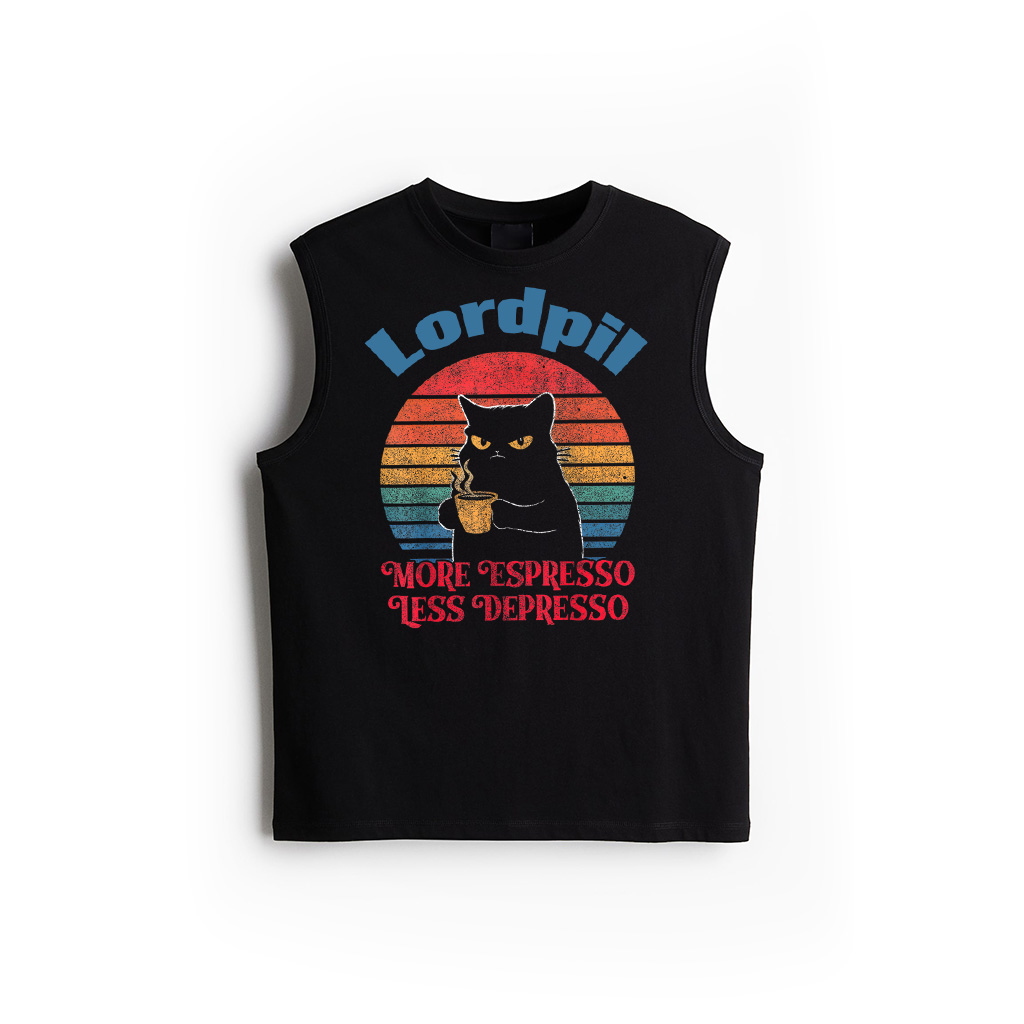 Retro More Espresso Less Depresso Funny Sarcastic Cat Lover Tank Top