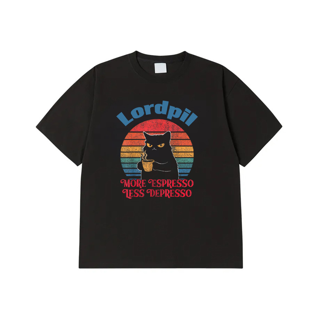 Retro More Espresso Less Depresso Funny Sarcastic Cat Lover T-Shirt