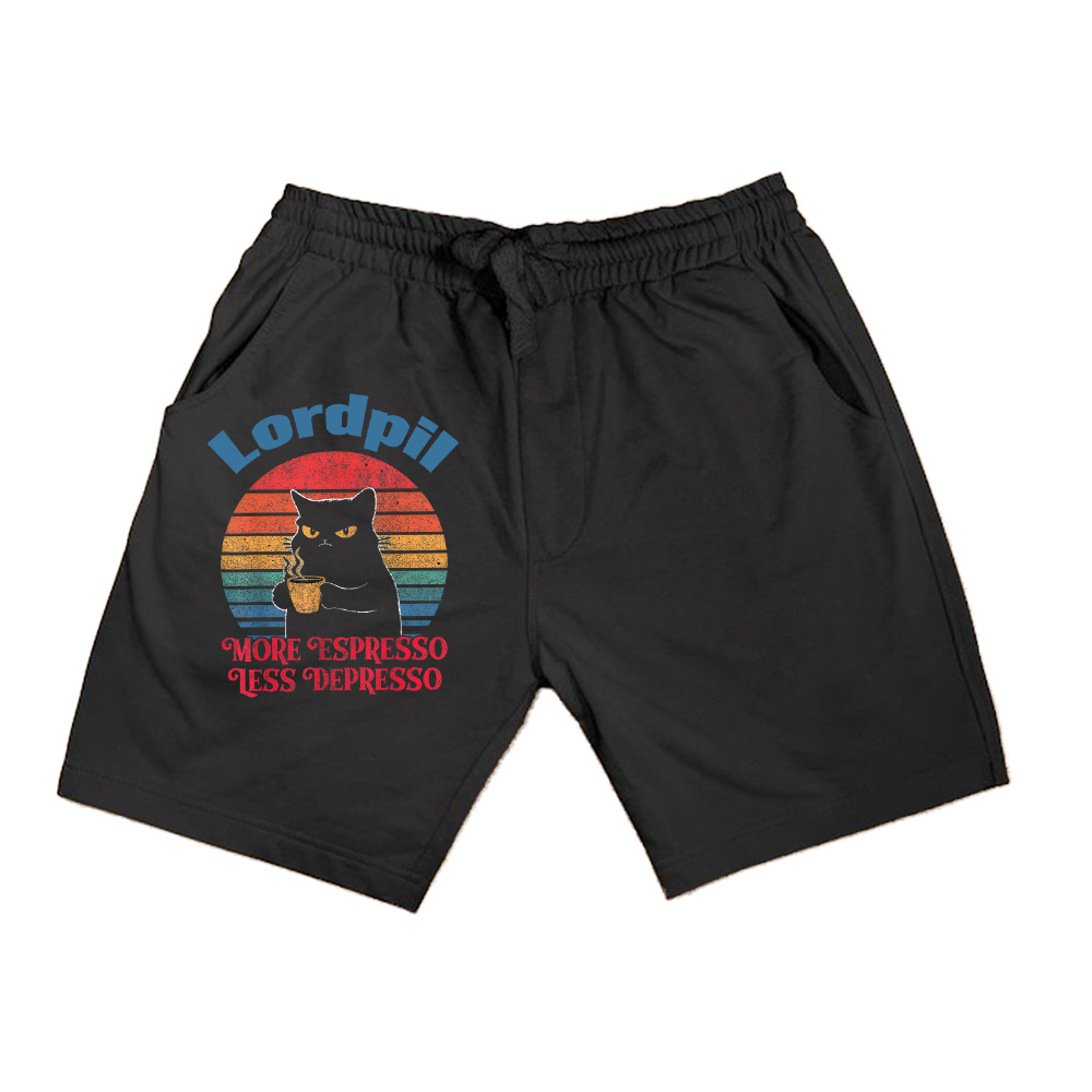 Retro More Espresso Less Depresso Funny Sarcastic Cat Lover Shorts