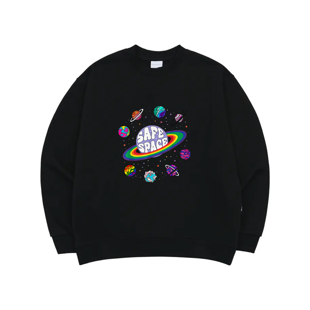 Retro Rainbow Planets Safe Space Cosmic LGBTQ Pride Month Sweatshirt