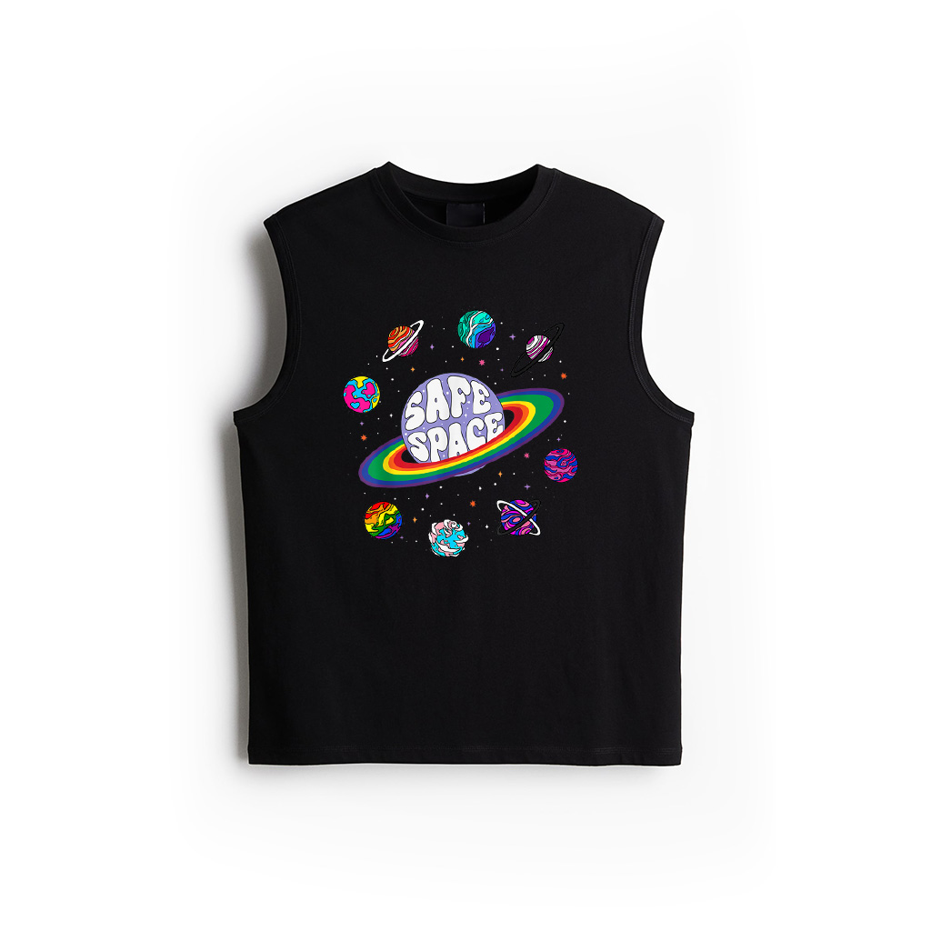 Retro Rainbow Planets Safe Space Cosmic LGBTQ Pride Month Tank Top