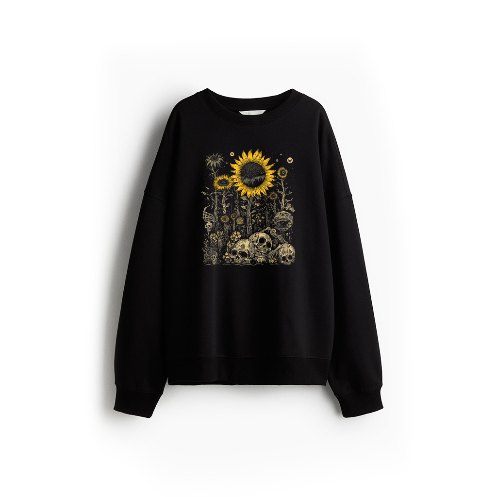 Retro Skull Sunflowers Goblincore Cottagecore Goth Aesthetic Sweatshirt