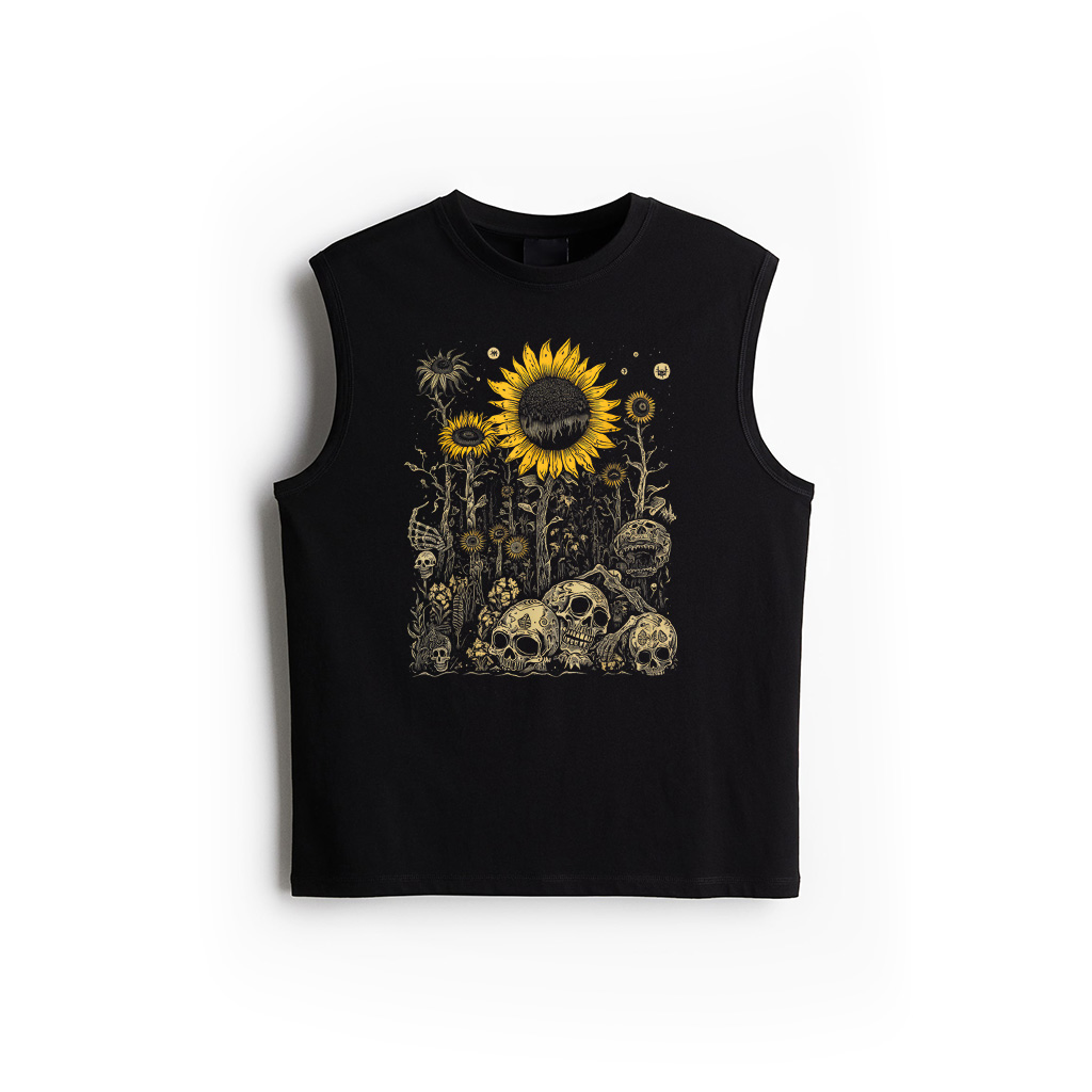 Retro Skull Sunflowers Goblincore Cottagecore Goth Aesthetic Tank Top