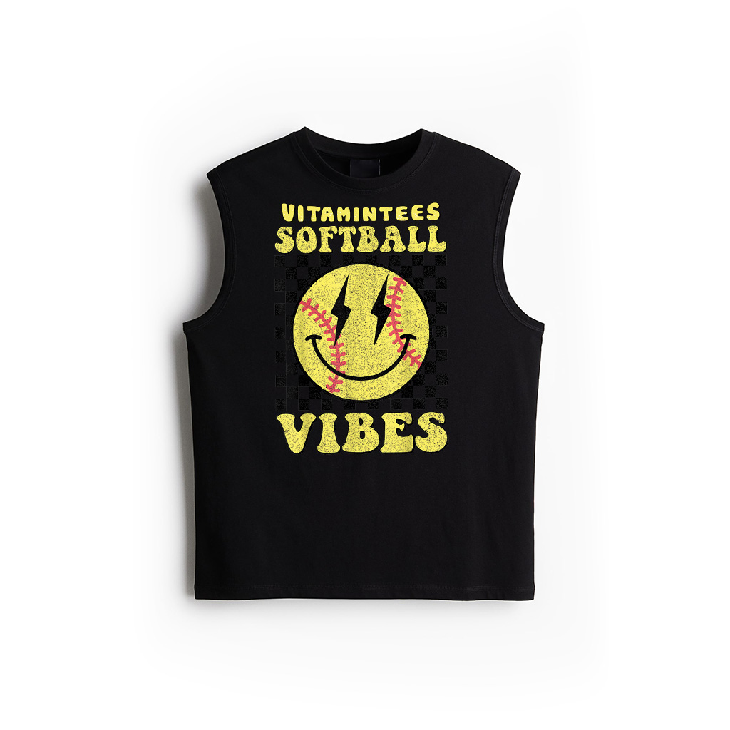 Retro Softball Vibes Smile Face Checkered Pattern Tank Top