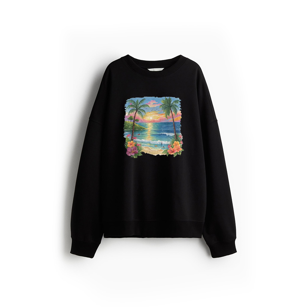 Retro Style Tropical Vintage Sunset Beach Palm Tree Sweatshirt