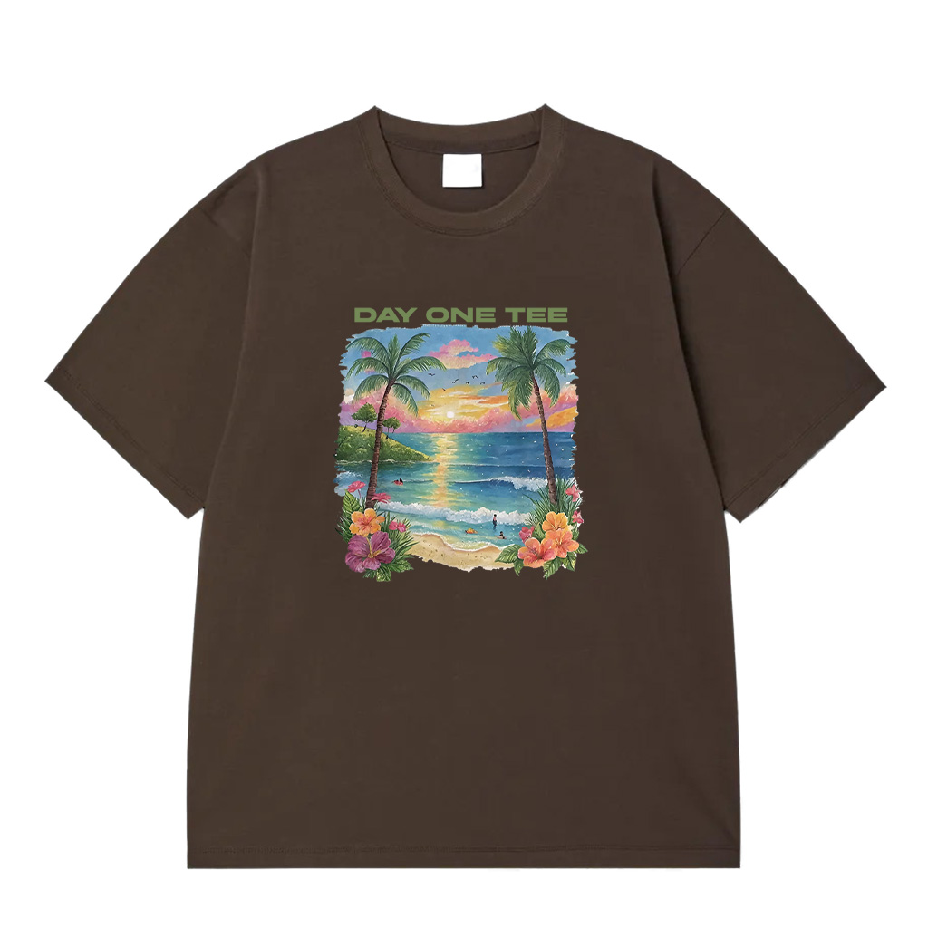 Retro Style Tropical Vintage Sunset Beach Palm Tree T-Shirt - Image 2