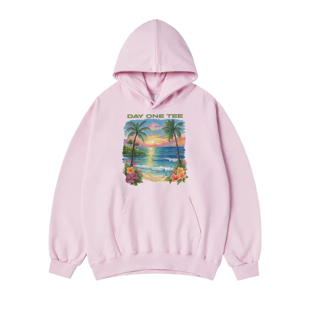 Retro Style Tropical Vintage Sunset Beach Palm Tree Hoodie - Image 2