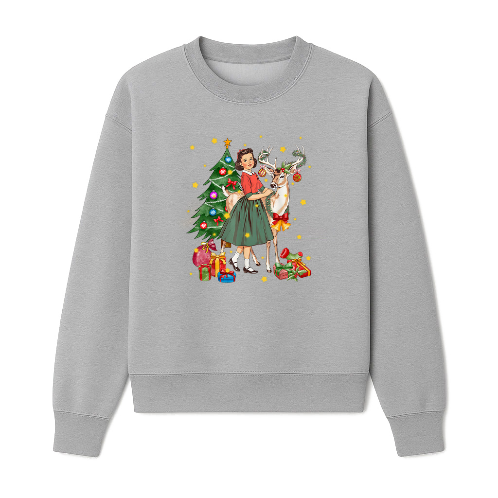 Retro Vintage Christmas Girl Next To Xmas Tree Sweatshirts 06-10-2025