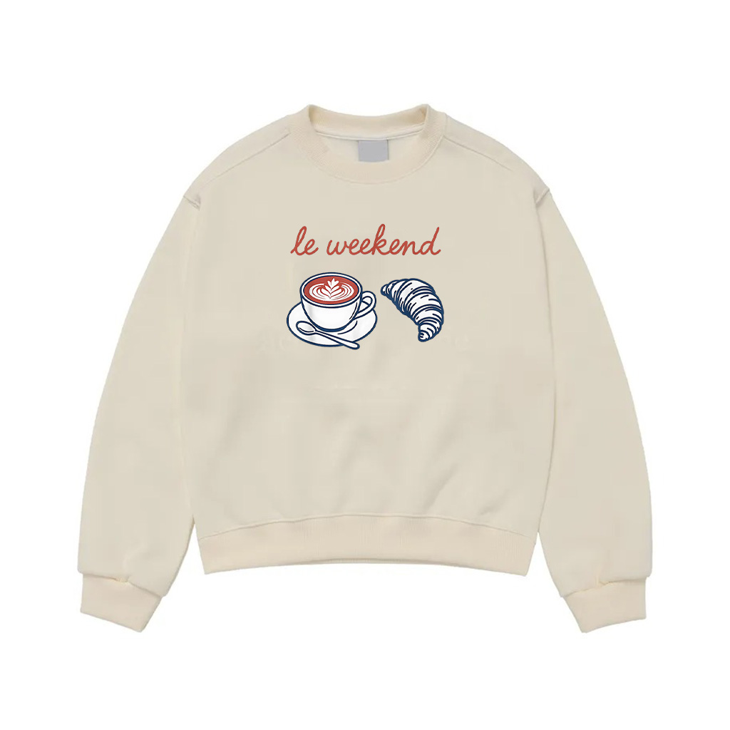Retro Vintage Le Weekend  Croissant Sweatshirt