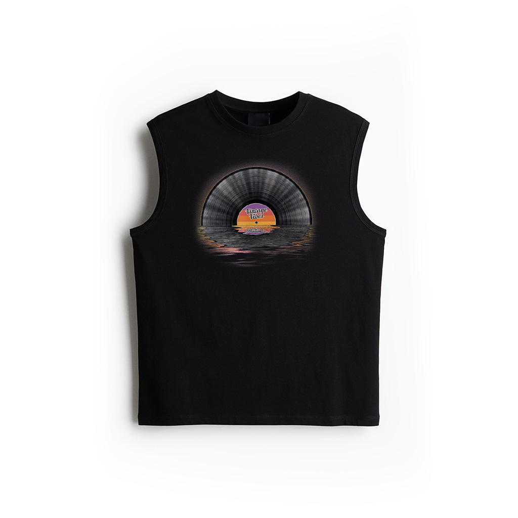 Retro Vintage Vinyl Sunset Reflection LP Vinyl Record Tank Top