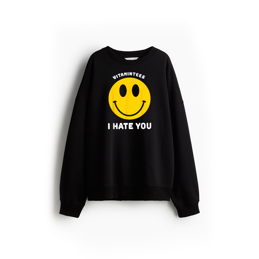 Retro Vintage Yellow Happy Smile Face Emoticon I Hate You Sweatshirt