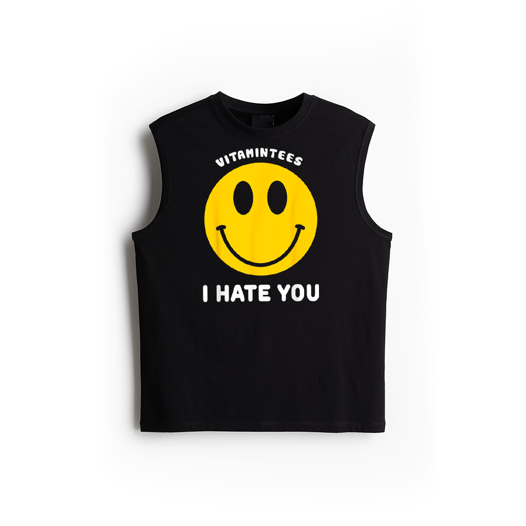 Retro Vintage Yellow Happy Smile Face Emoticon I Hate You Tank Top