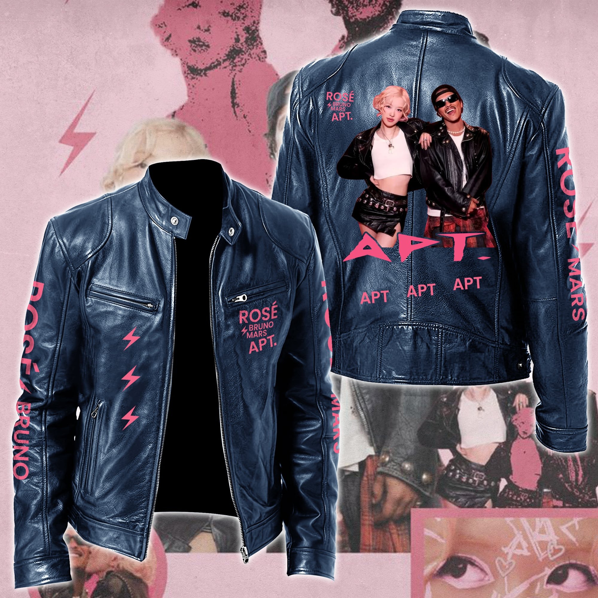 Ros #038 Bruno Mars APT Leather Bomber Jacket