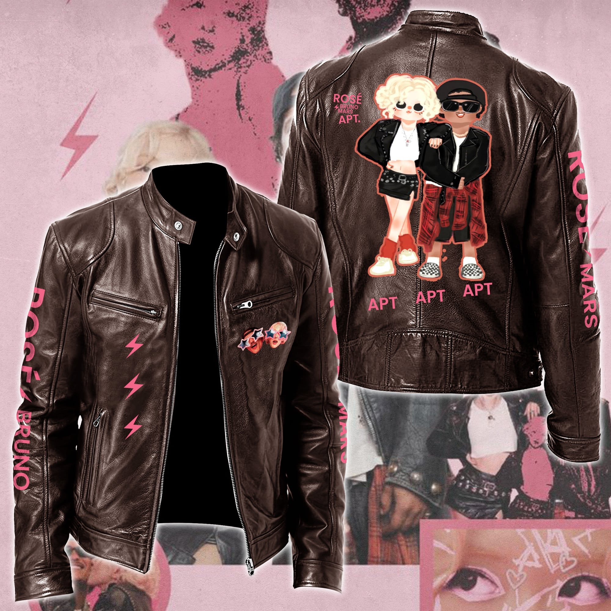 Ros #038 Bruno Mars APT Leather Bomber Jacket