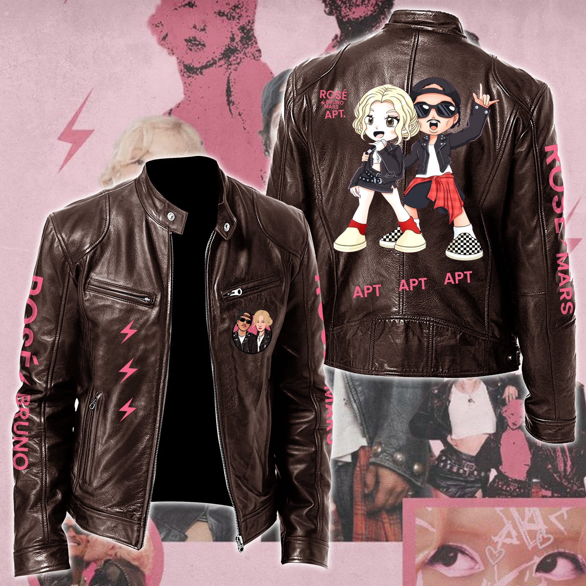 Ros #038 Bruno Mars APT Leather Bomber Jacket