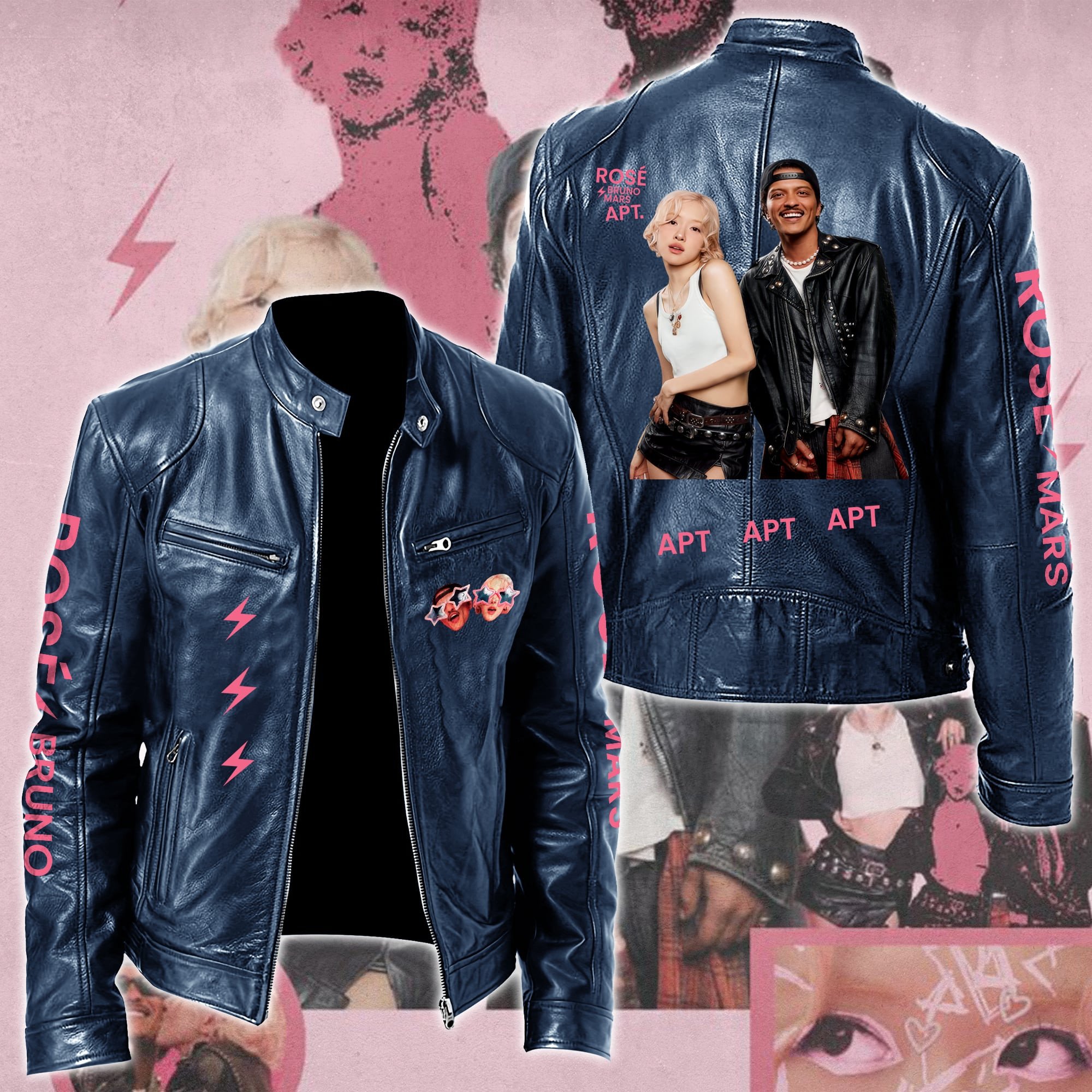 Ros #038 Bruno Mars APT Leather Bomber Jacket