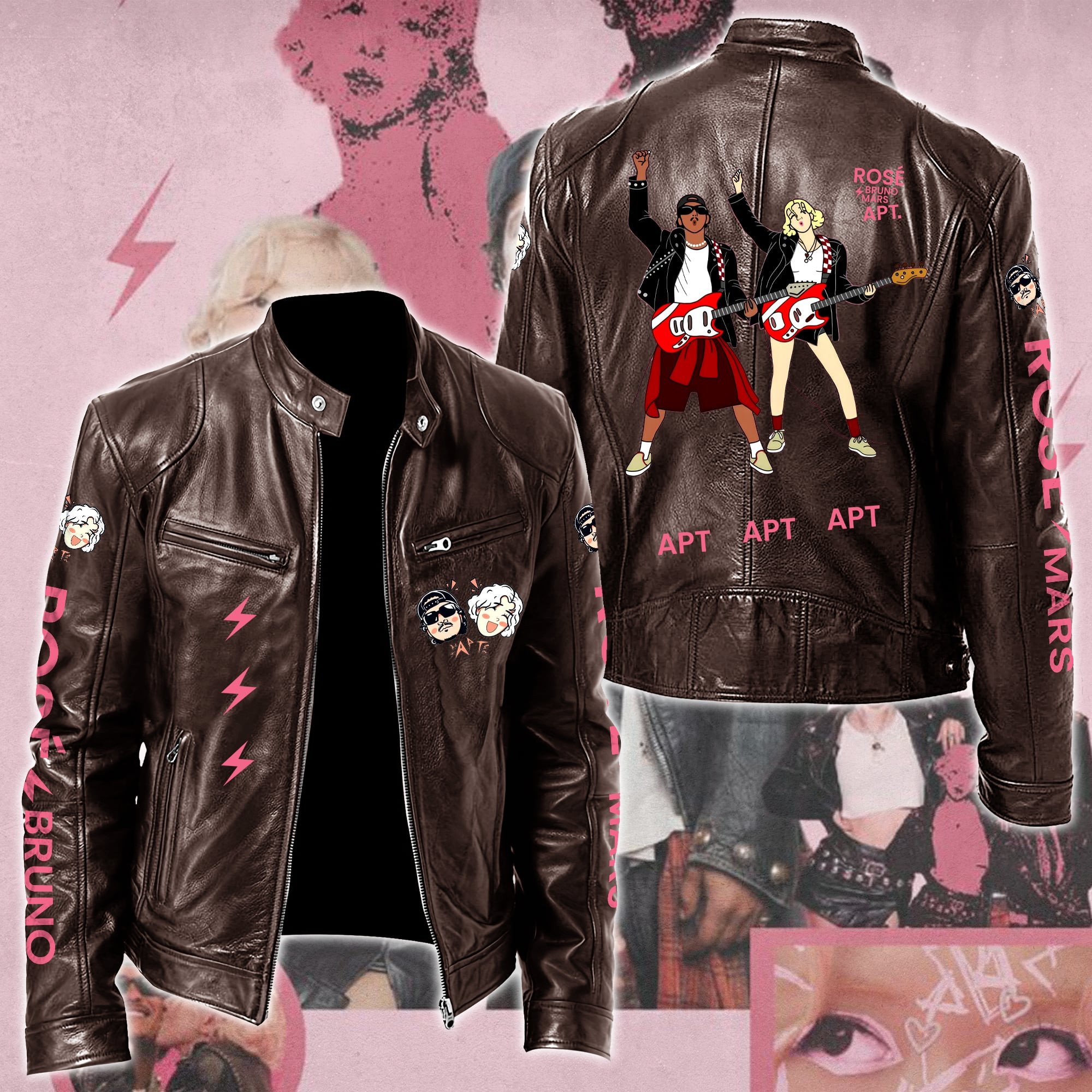 Ros #038 Bruno Mars APT Leather Bomber Jacket