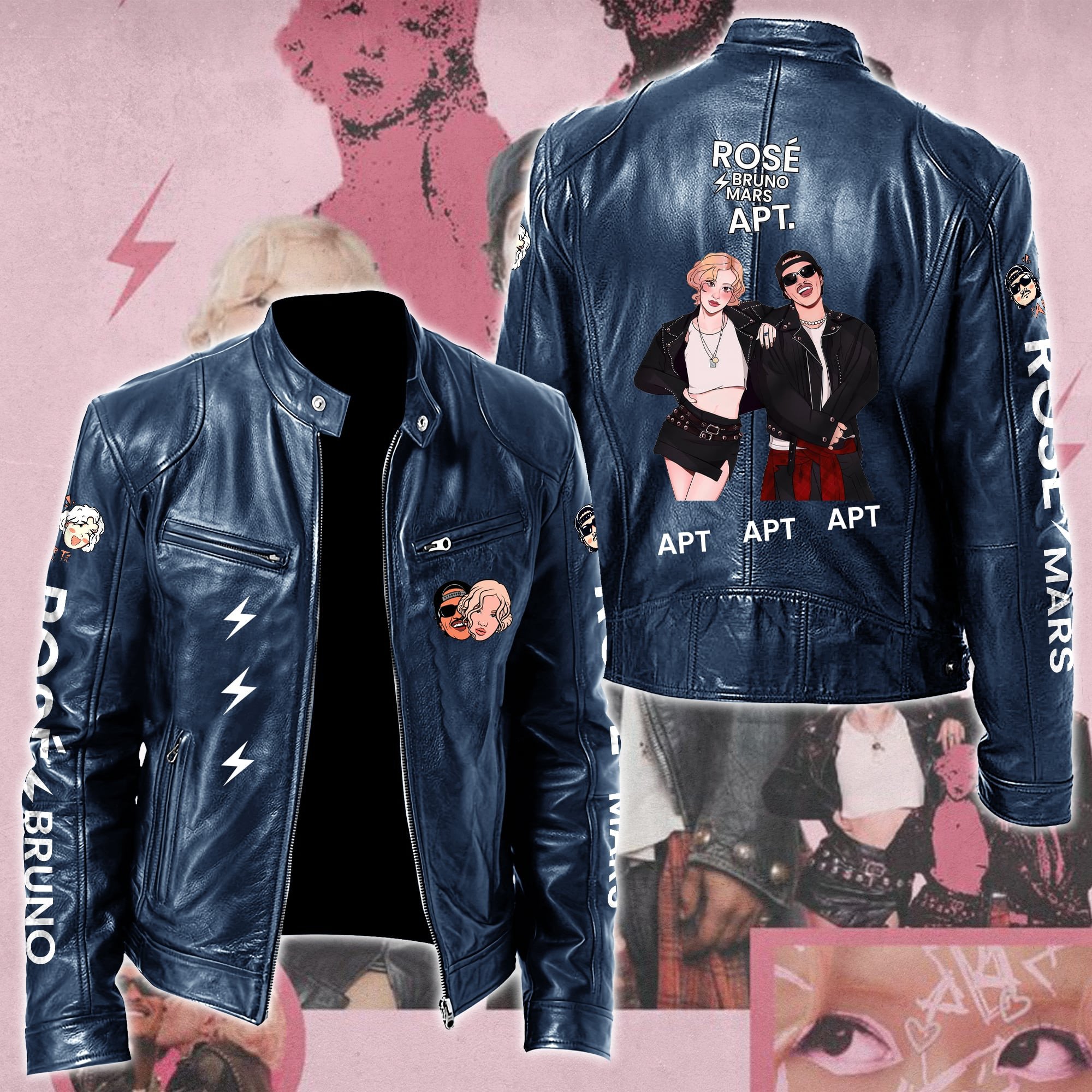 Ros #038 Bruno Mars APT Leather Bomber Jacket