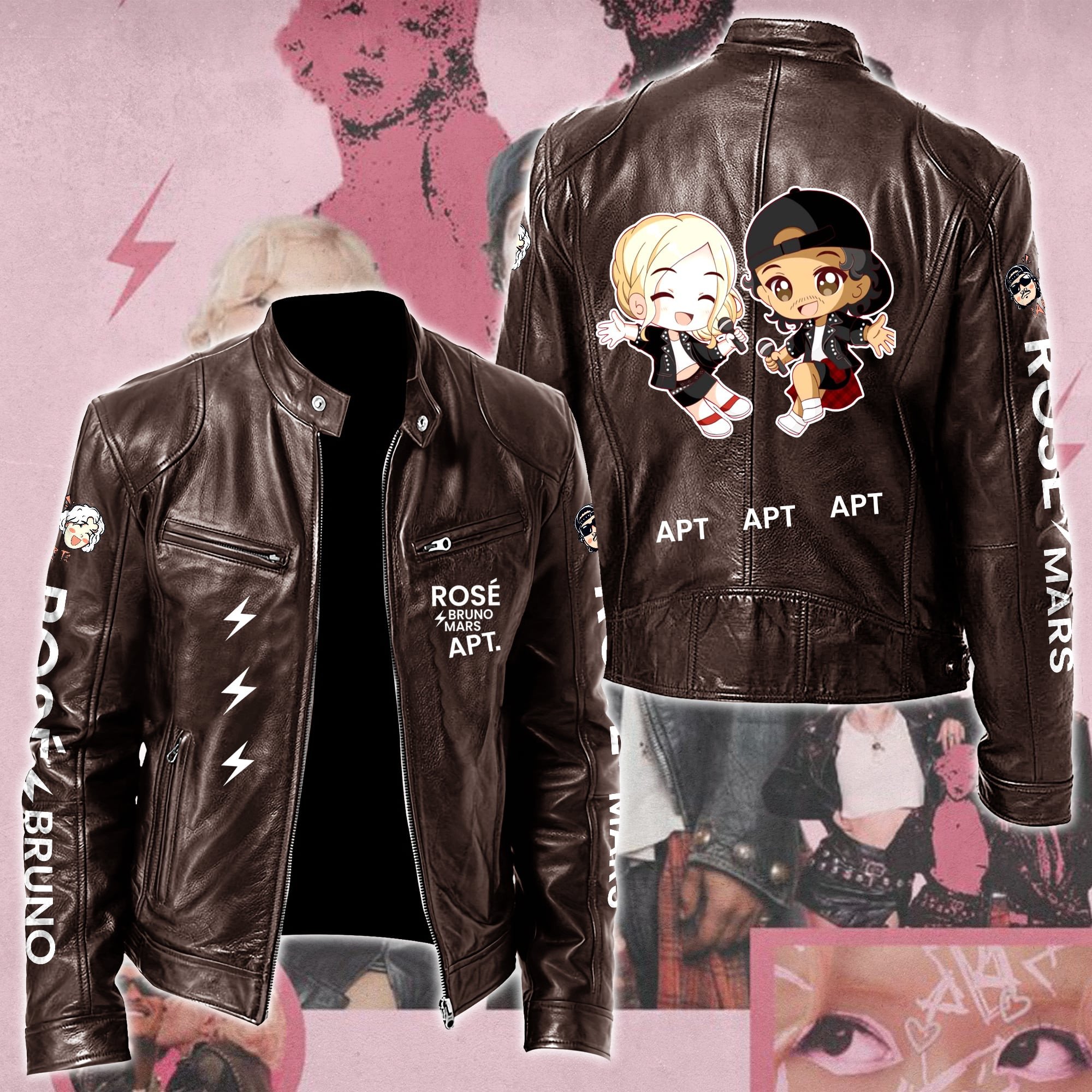 Ros #038 Bruno Mars APT Leather Bomber Jacket