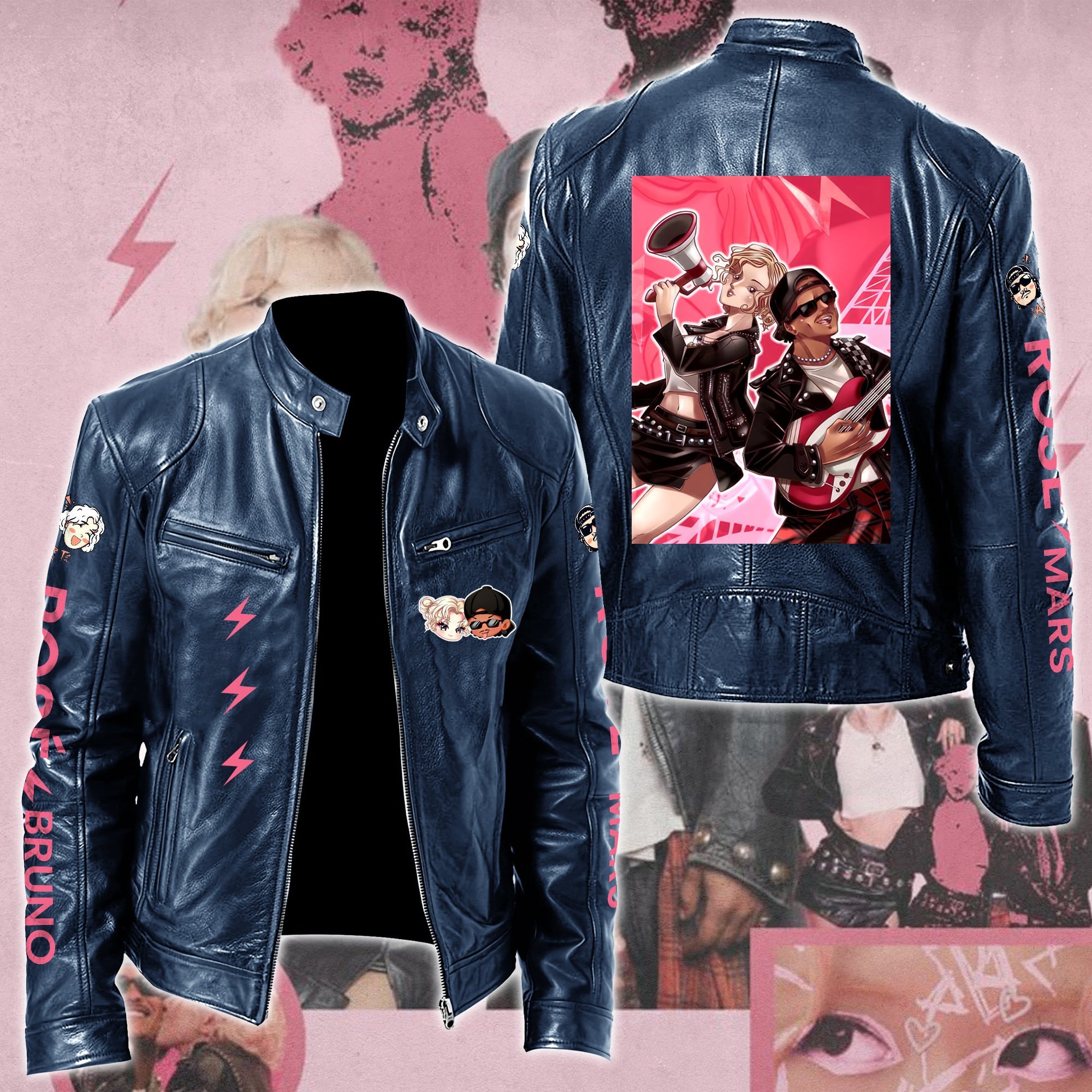Ros #038 Bruno Mars APT Leather Bomber Jacket