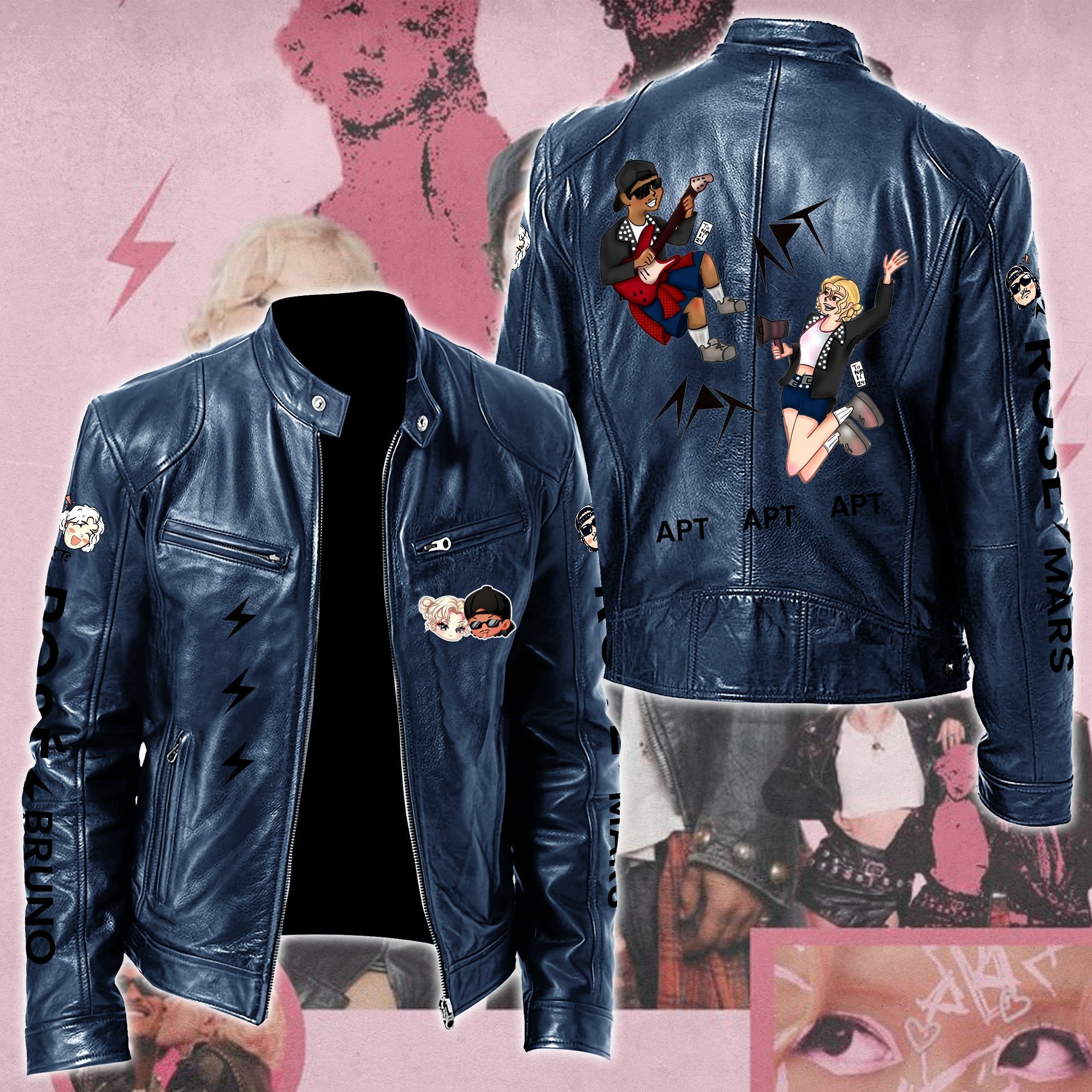 Ros #038 Bruno Mars APT Leather Bomber Jacket