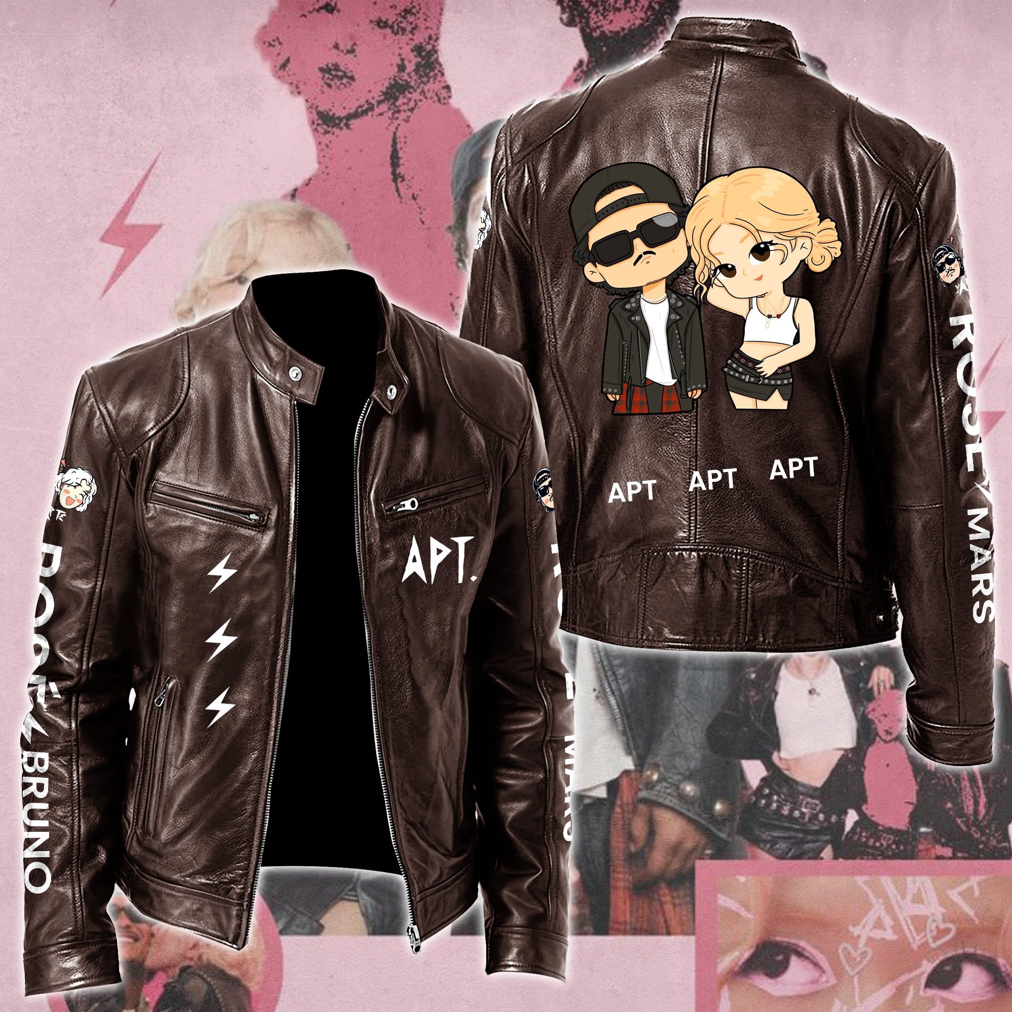 Ros #038 Bruno Mars APT Leather Bomber Jacket