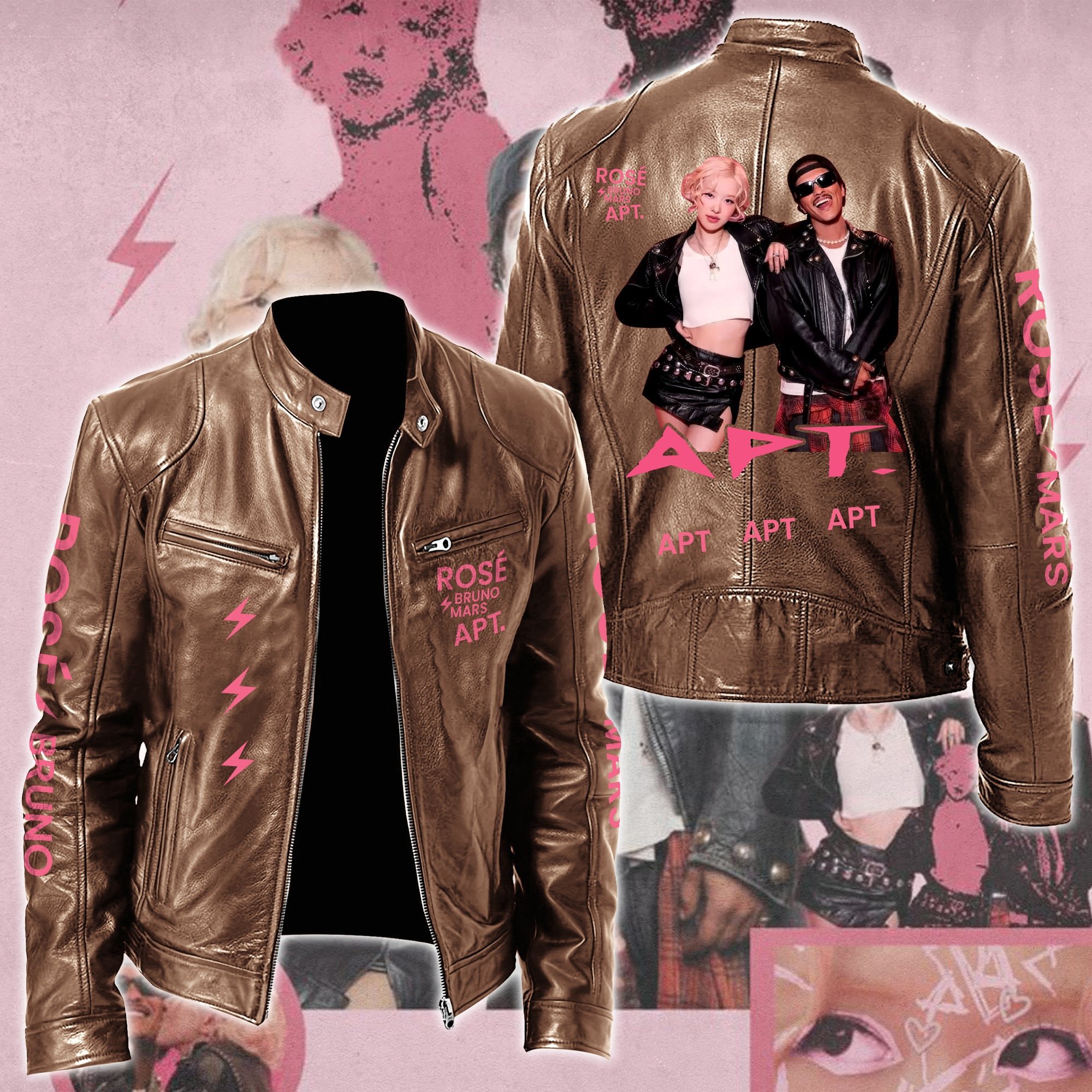 Ros #038 Bruno Mars APT Leather Bomber Jacket