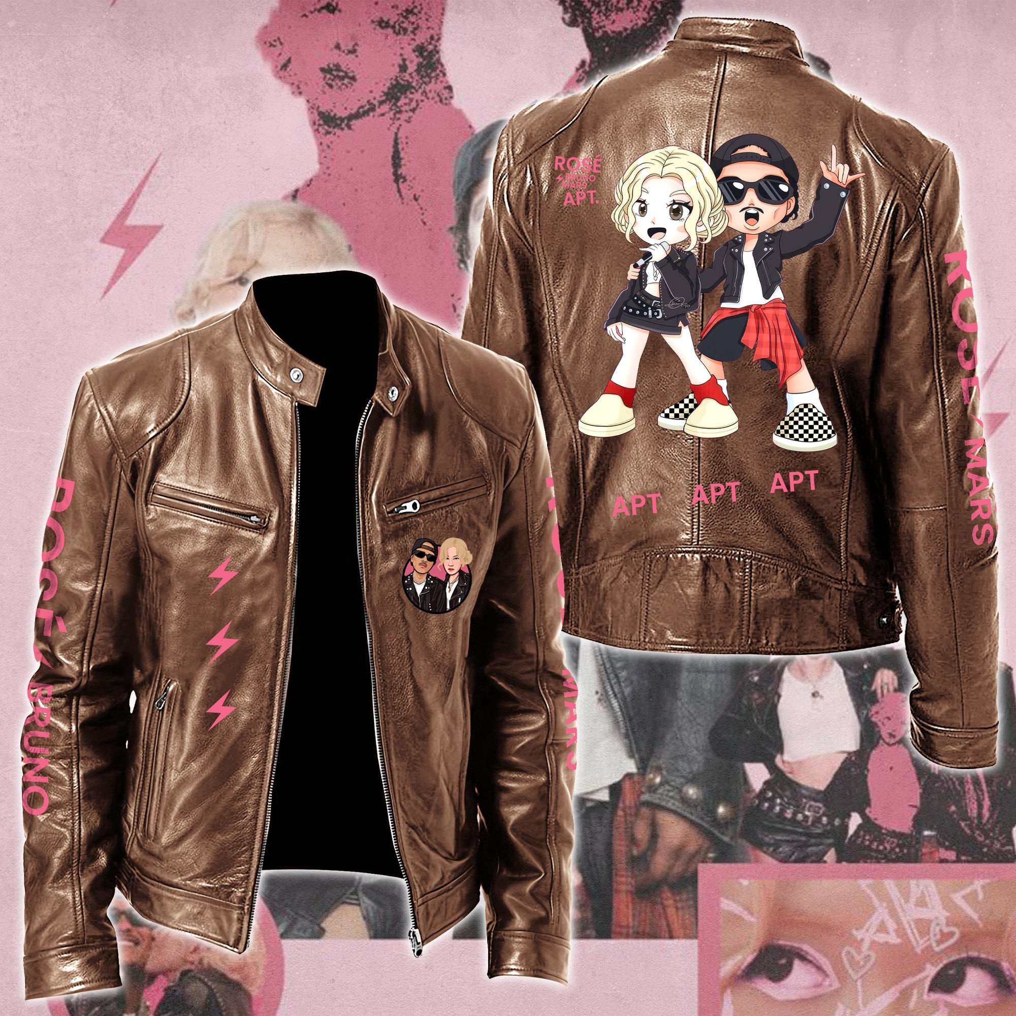 Ros #038 Bruno Mars APT Leather Bomber Jacket
