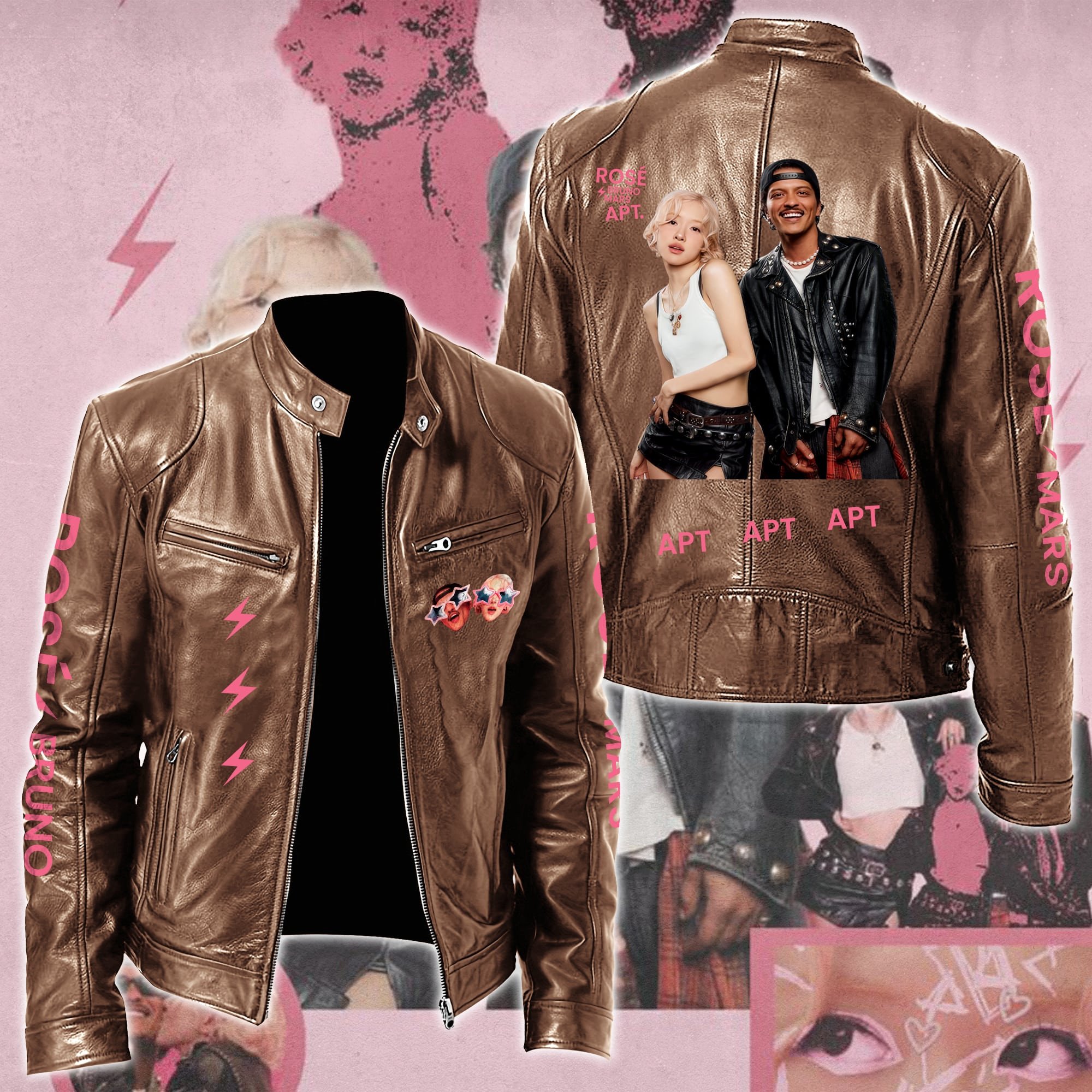 Ros #038 Bruno Mars APT Leather Bomber Jacket