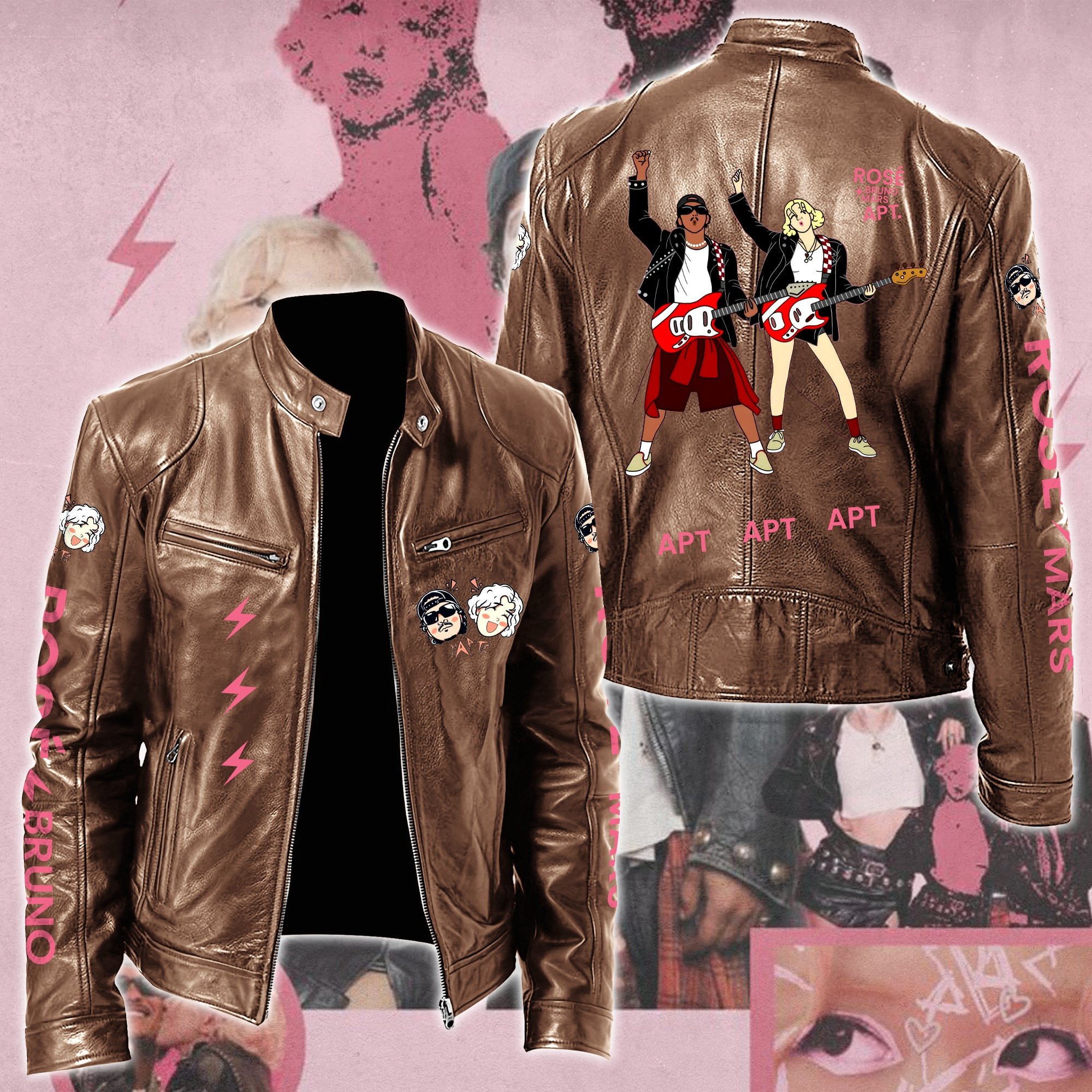 Ros #038 Bruno Mars APT Leather Bomber Jacket