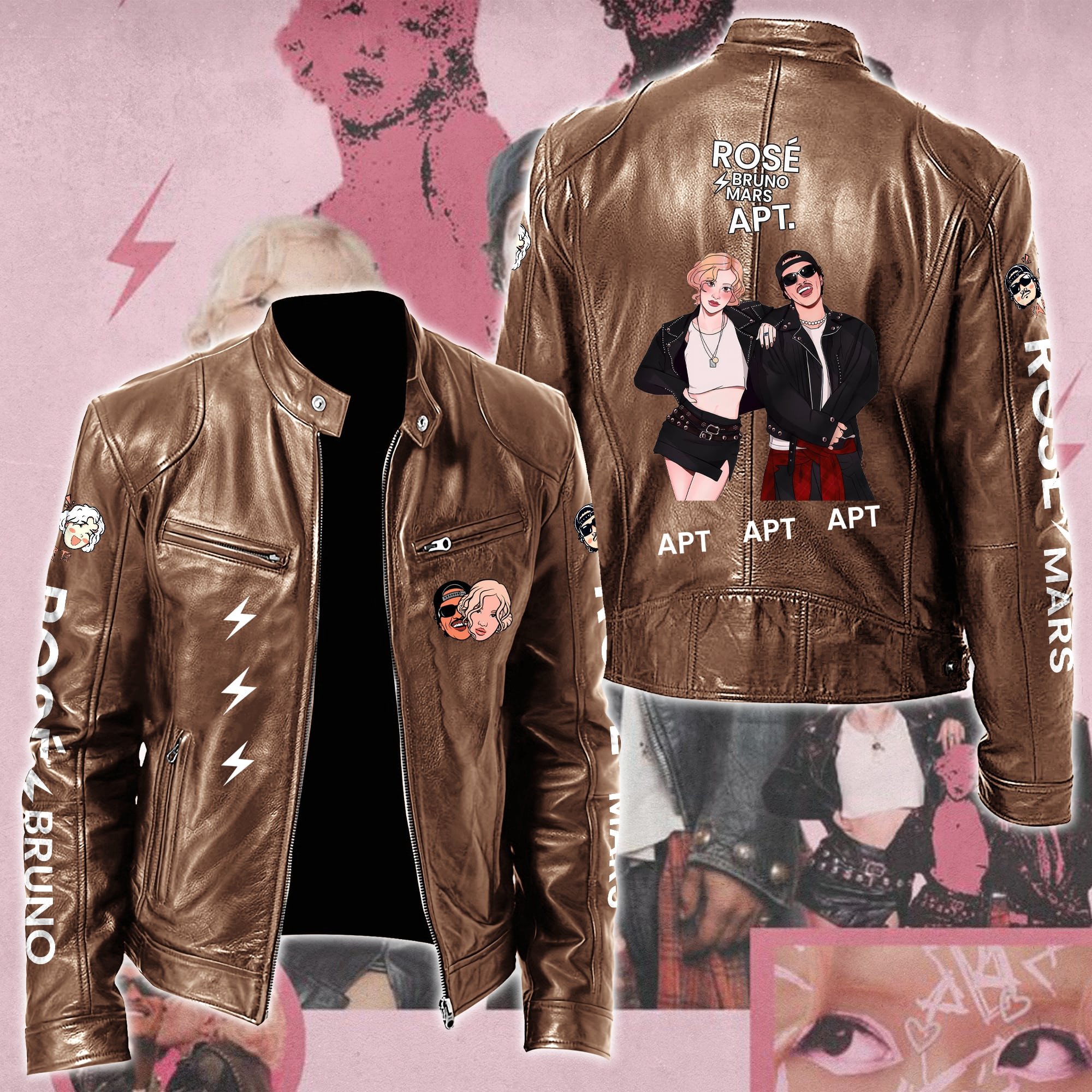 Ros #038 Bruno Mars APT Leather Bomber Jacket
