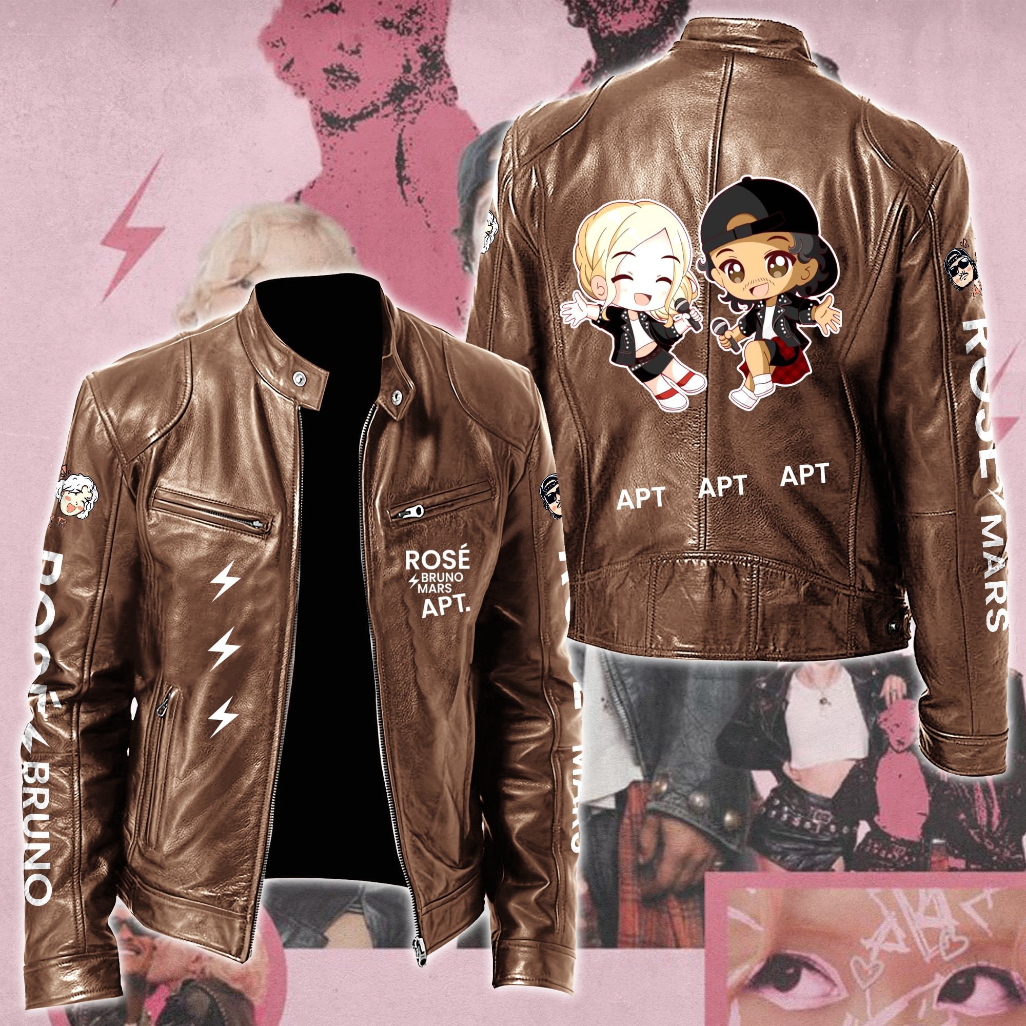 Ros #038 Bruno Mars APT Leather Bomber Jacket