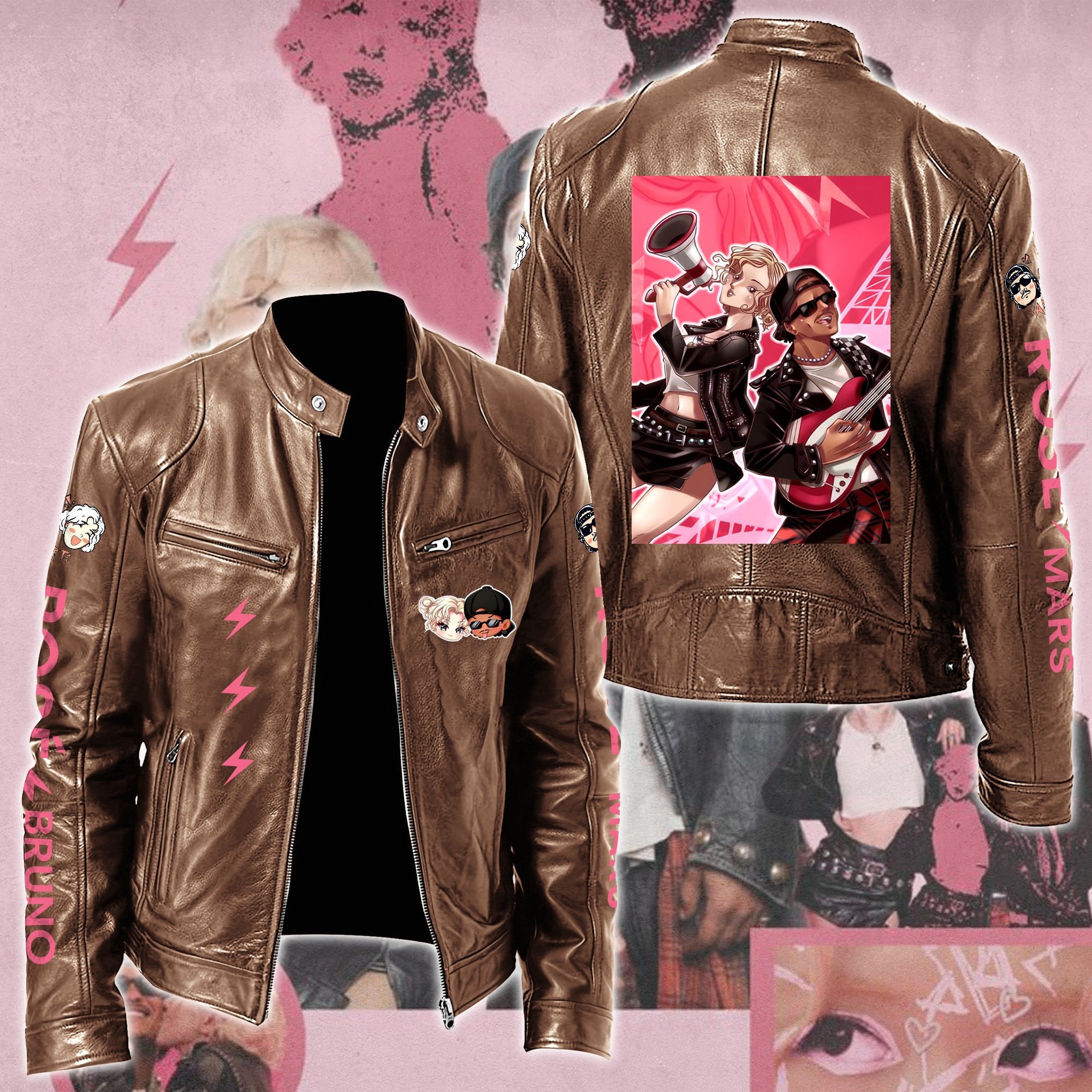 Ros #038 Bruno Mars APT Leather Bomber Jacket