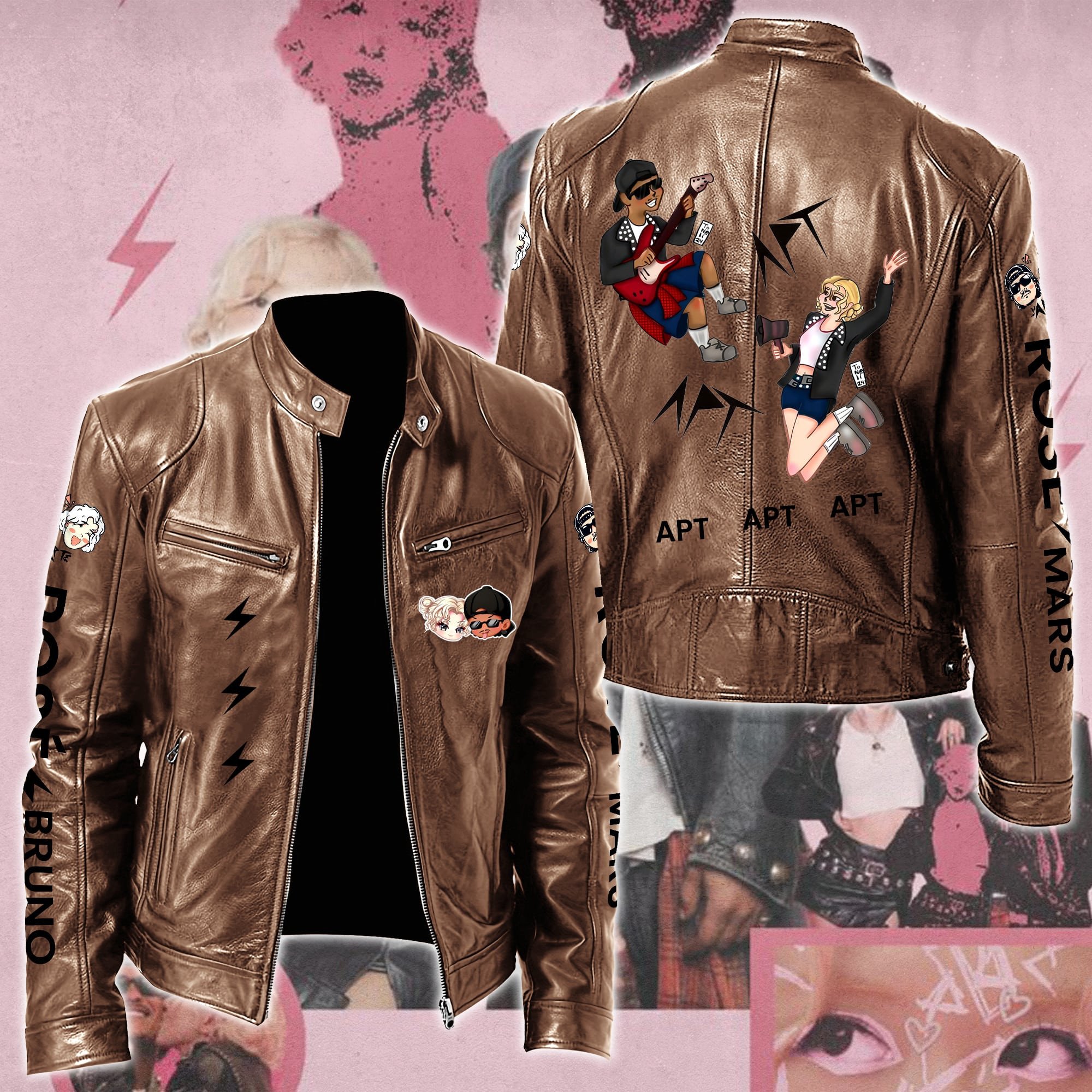 Ros #038 Bruno Mars APT Leather Bomber Jacket