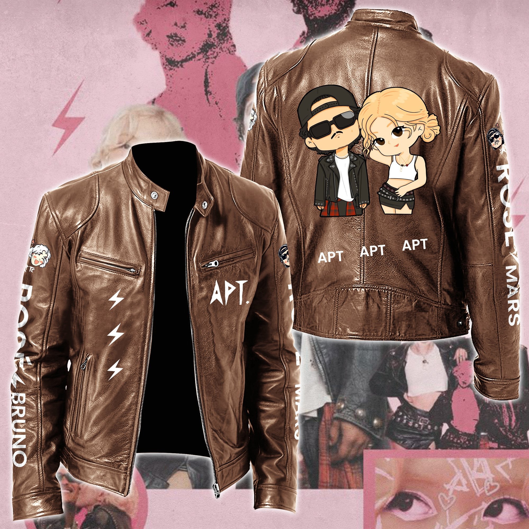 Ros #038 Bruno Mars APT Leather Bomber Jacket