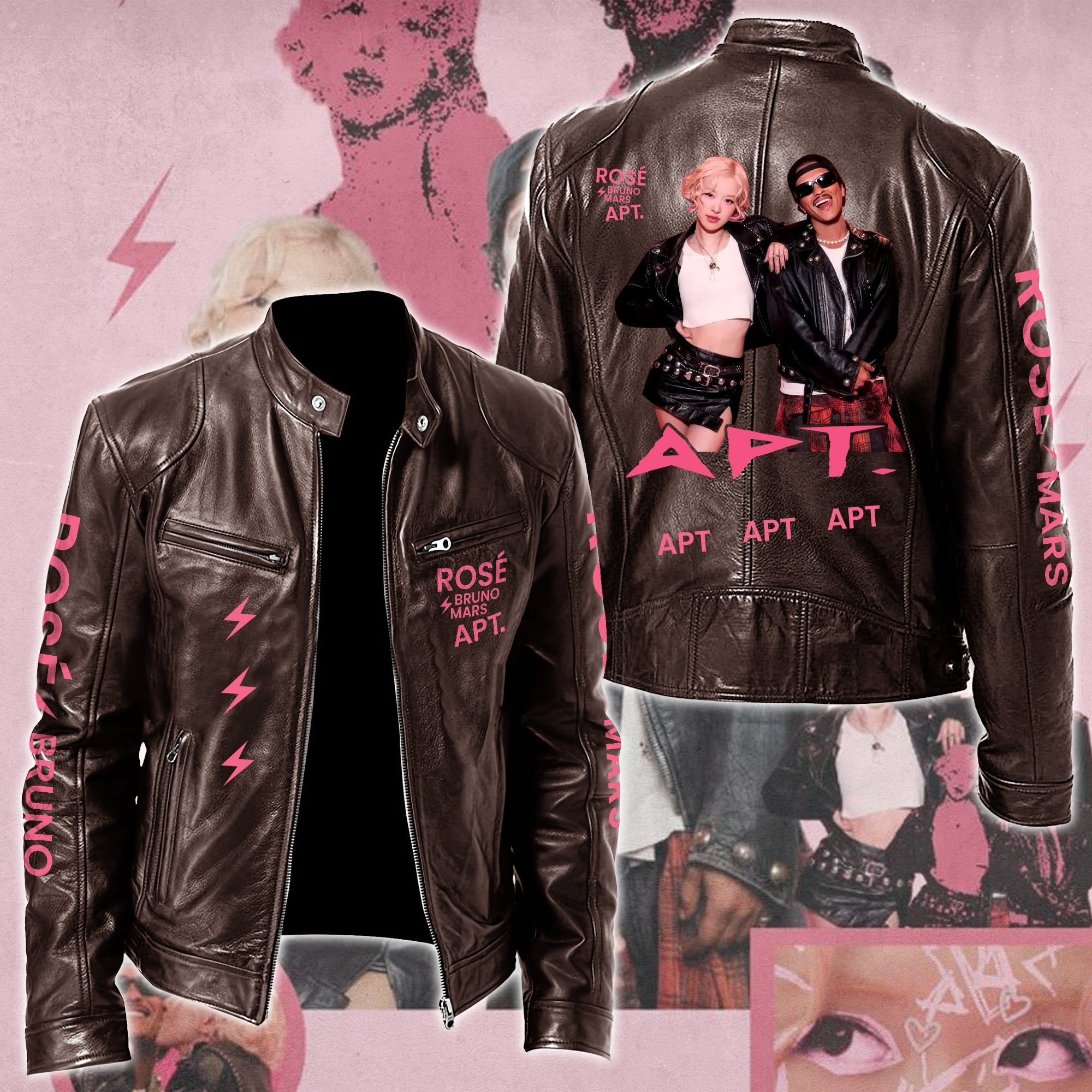 Ros #038 Bruno Mars APT Leather Bomber Jacket
