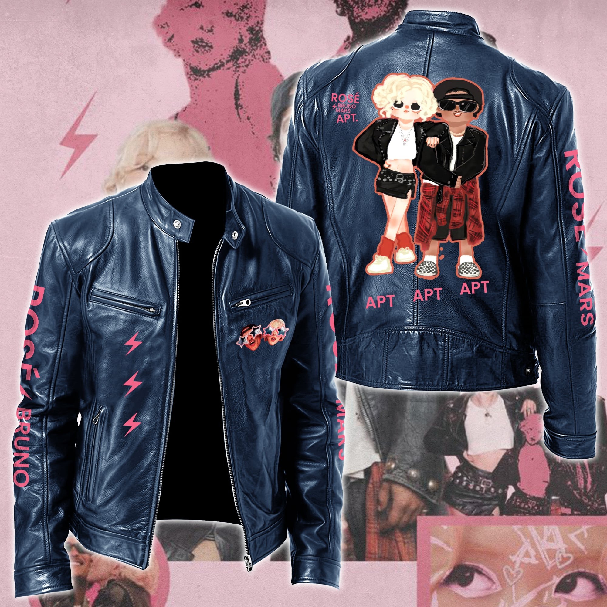 Ros #038 Bruno Mars APT Leather Bomber Jacket