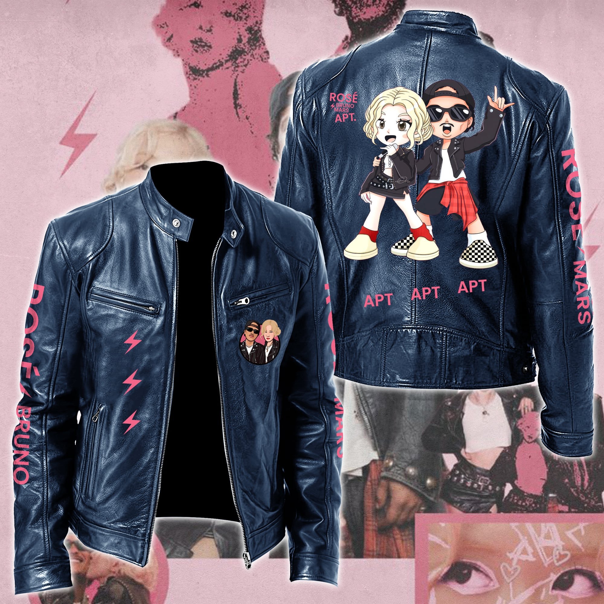 Ros #038 Bruno Mars APT Leather Bomber Jacket