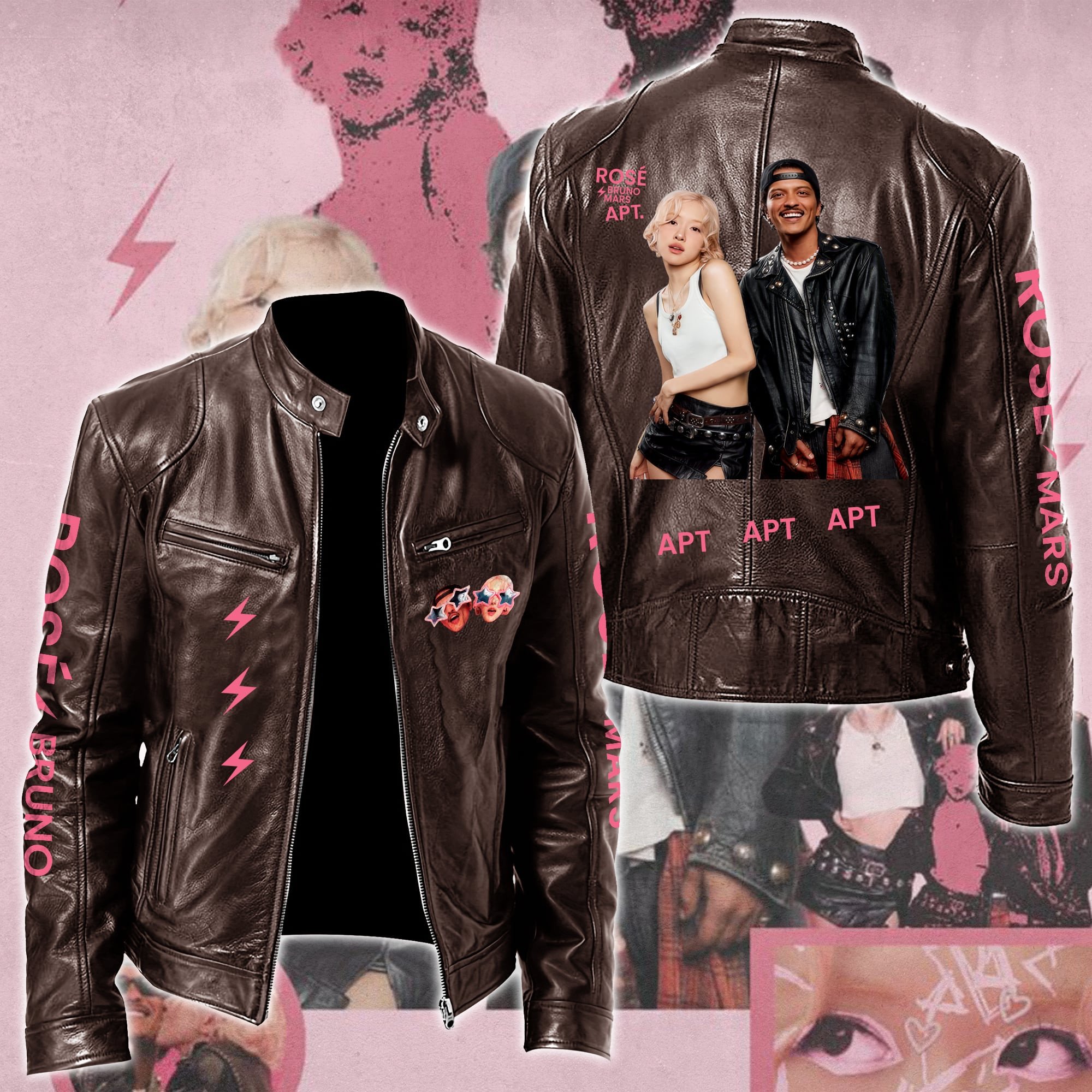 Ros #038 Bruno Mars APT Leather Bomber Jacket