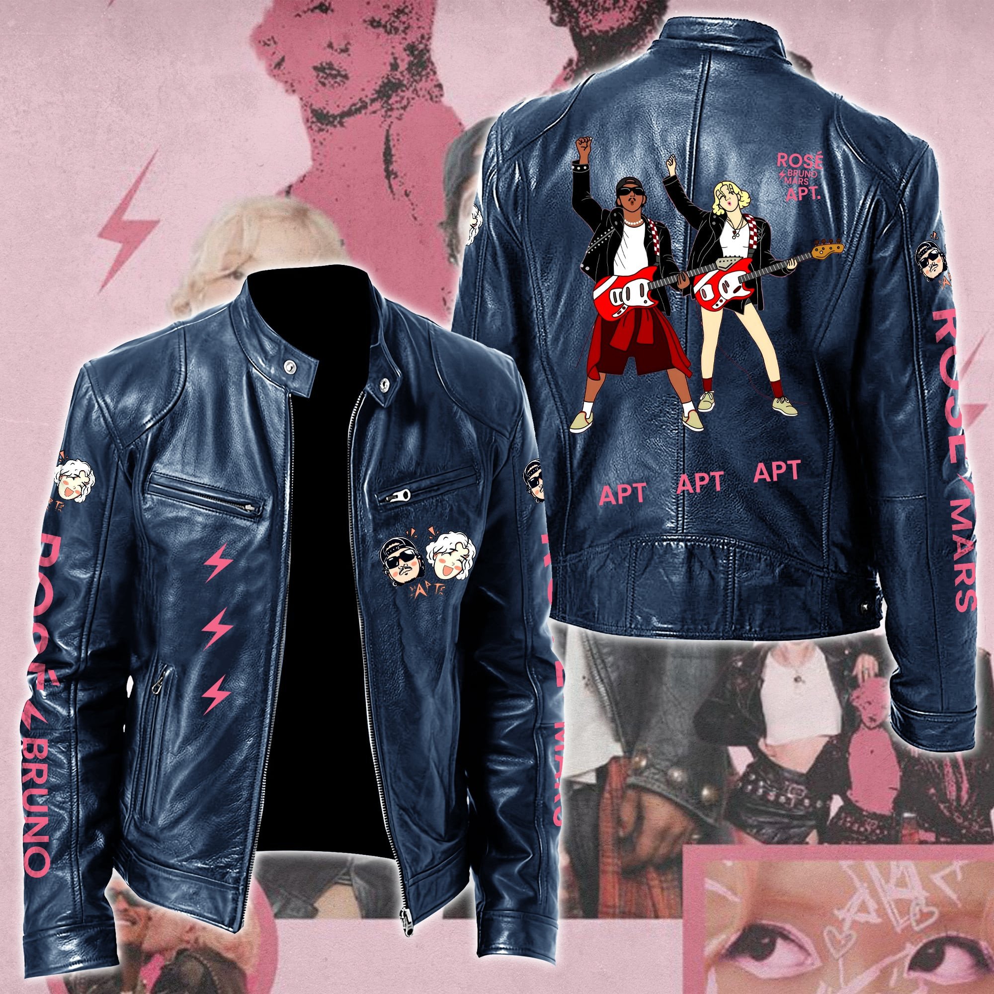 Ros #038 Bruno Mars APT Leather Bomber Jacket