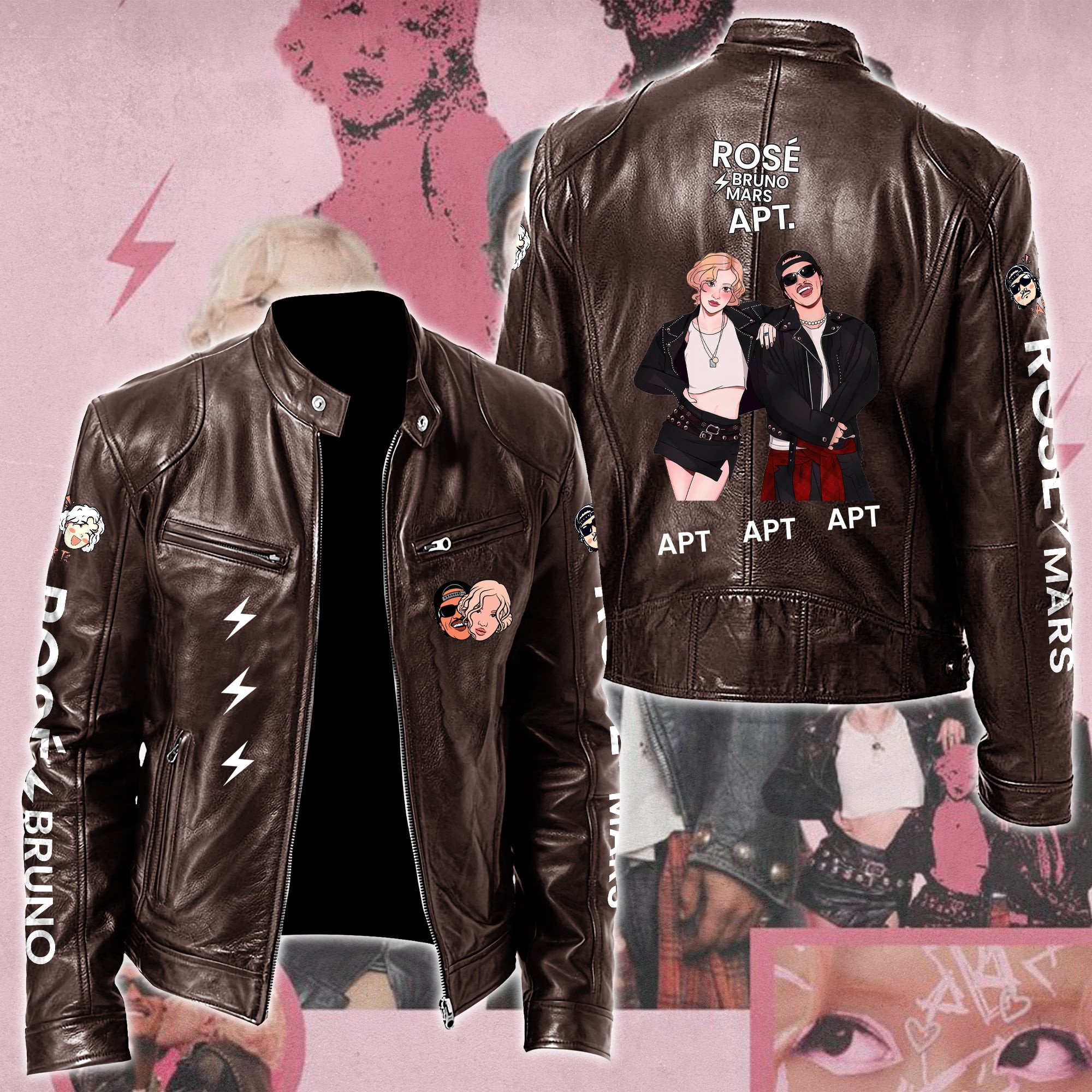 Ros #038 Bruno Mars APT Leather Bomber Jacket