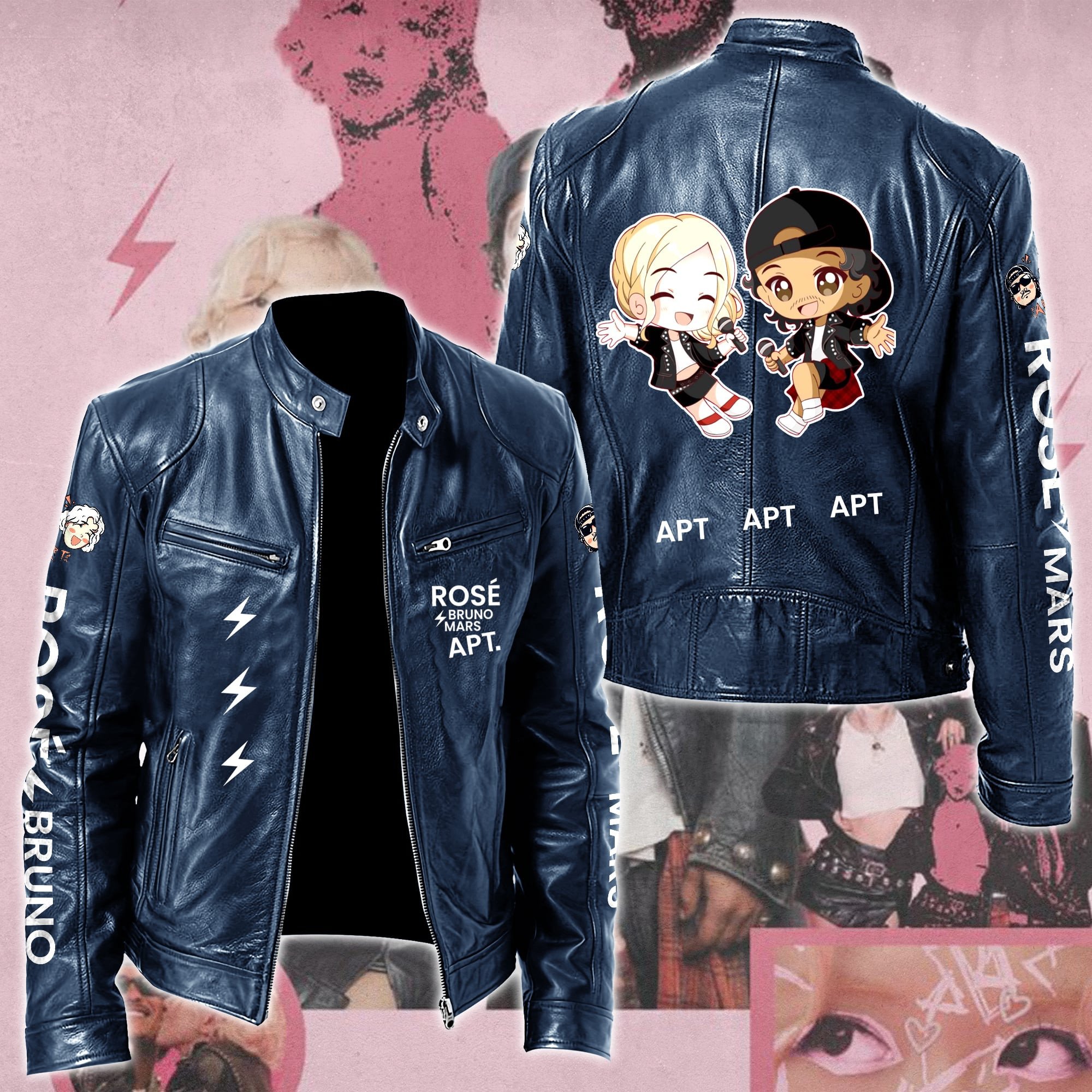 Ros #038 Bruno Mars APT Leather Bomber Jacket