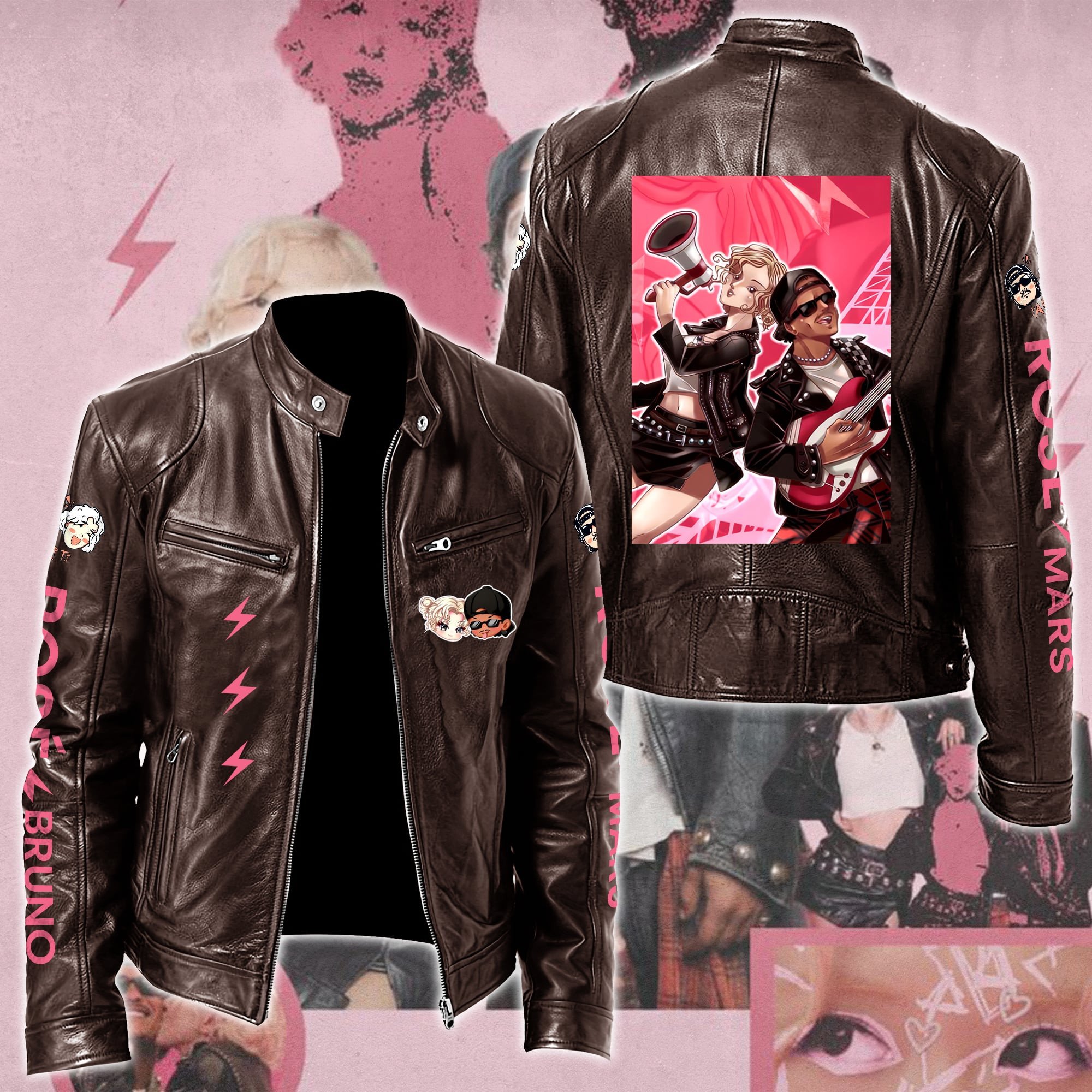 Ros #038 Bruno Mars APT Leather Bomber Jacket