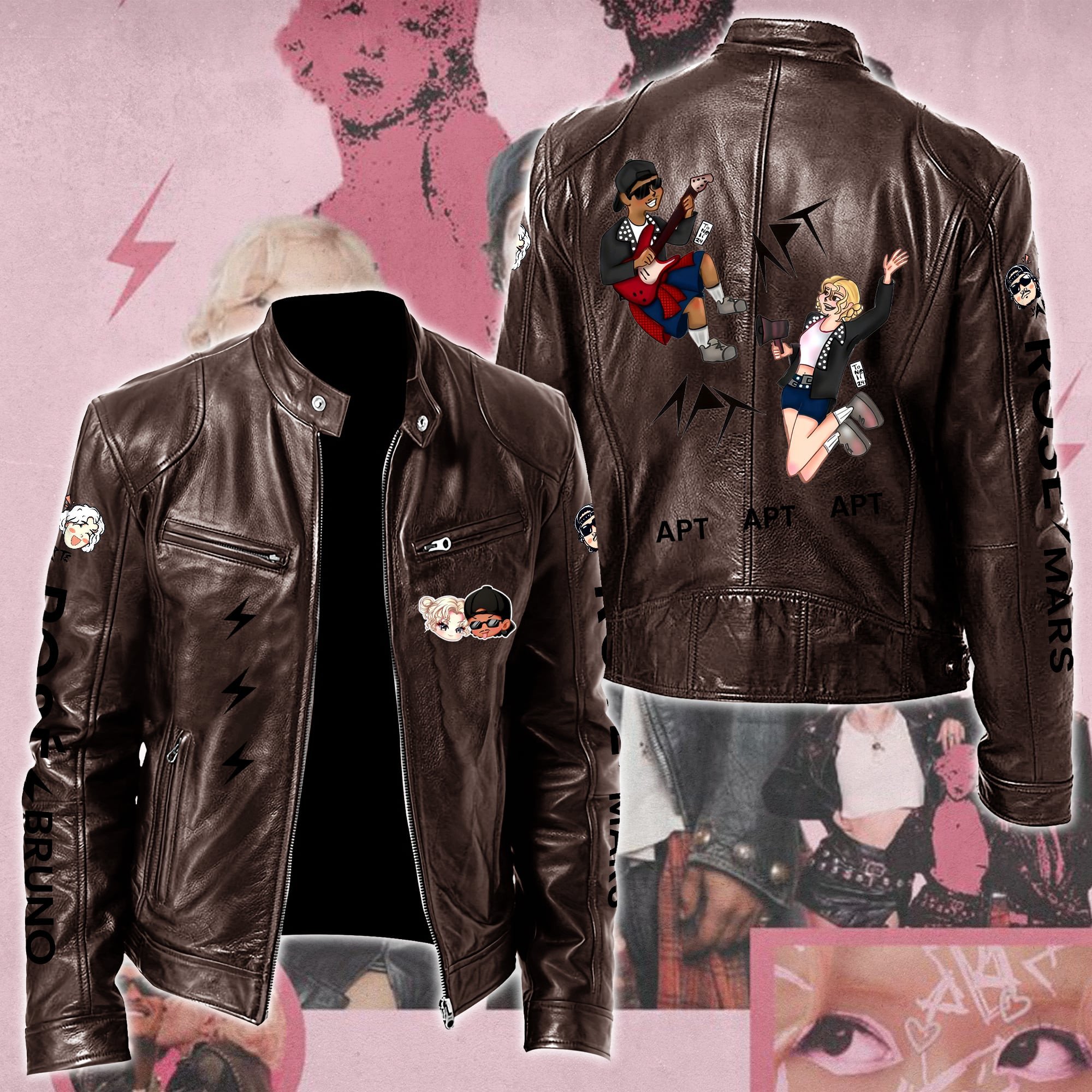 Ros #038 Bruno Mars APT Leather Bomber Jacket
