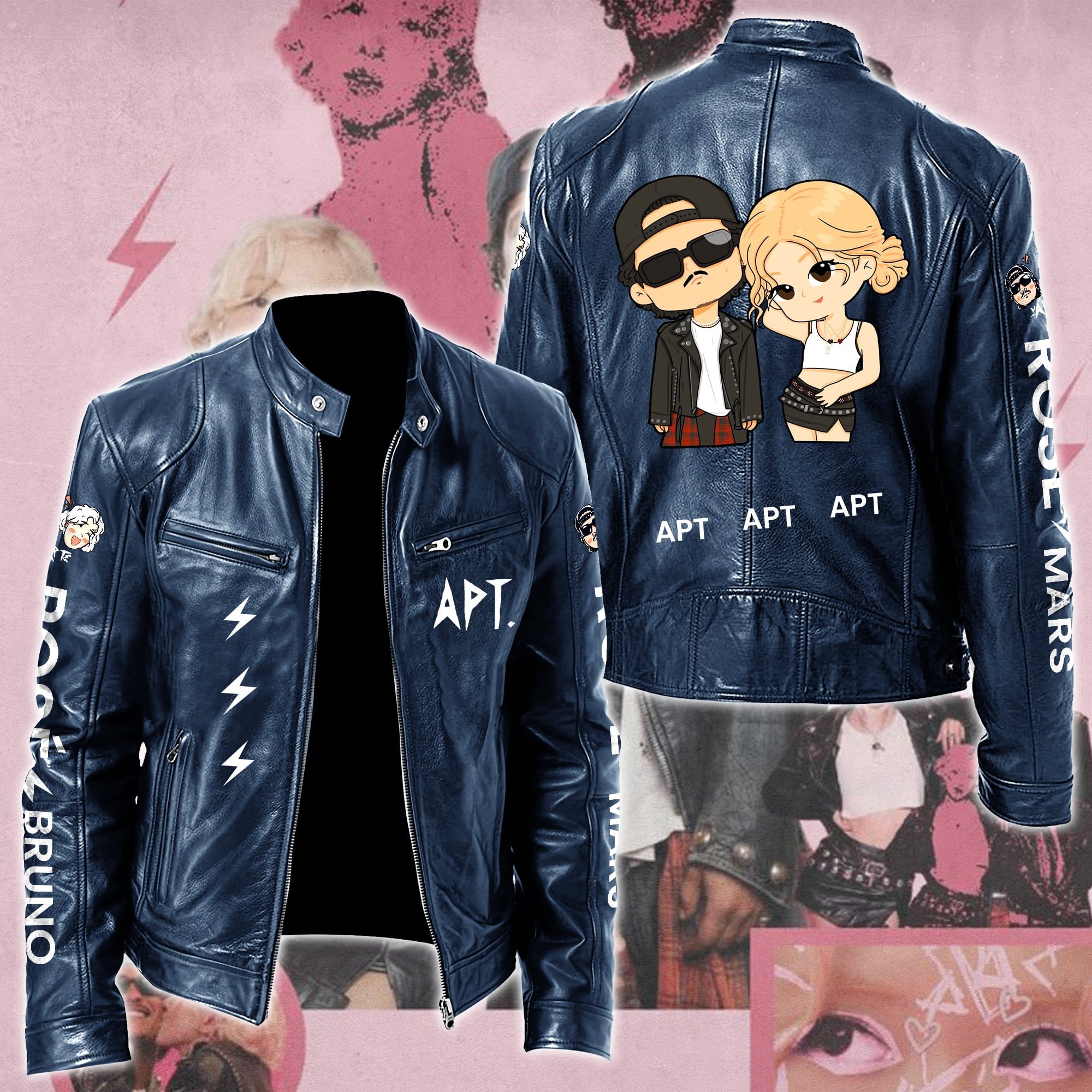 Ros #038 Bruno Mars APT Leather Bomber Jacket