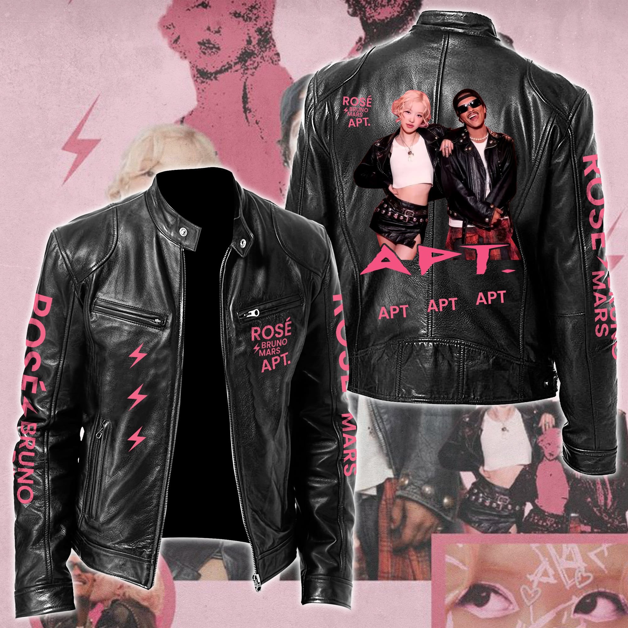 Ros #038 Bruno Mars APT Leather Bomber Jacket