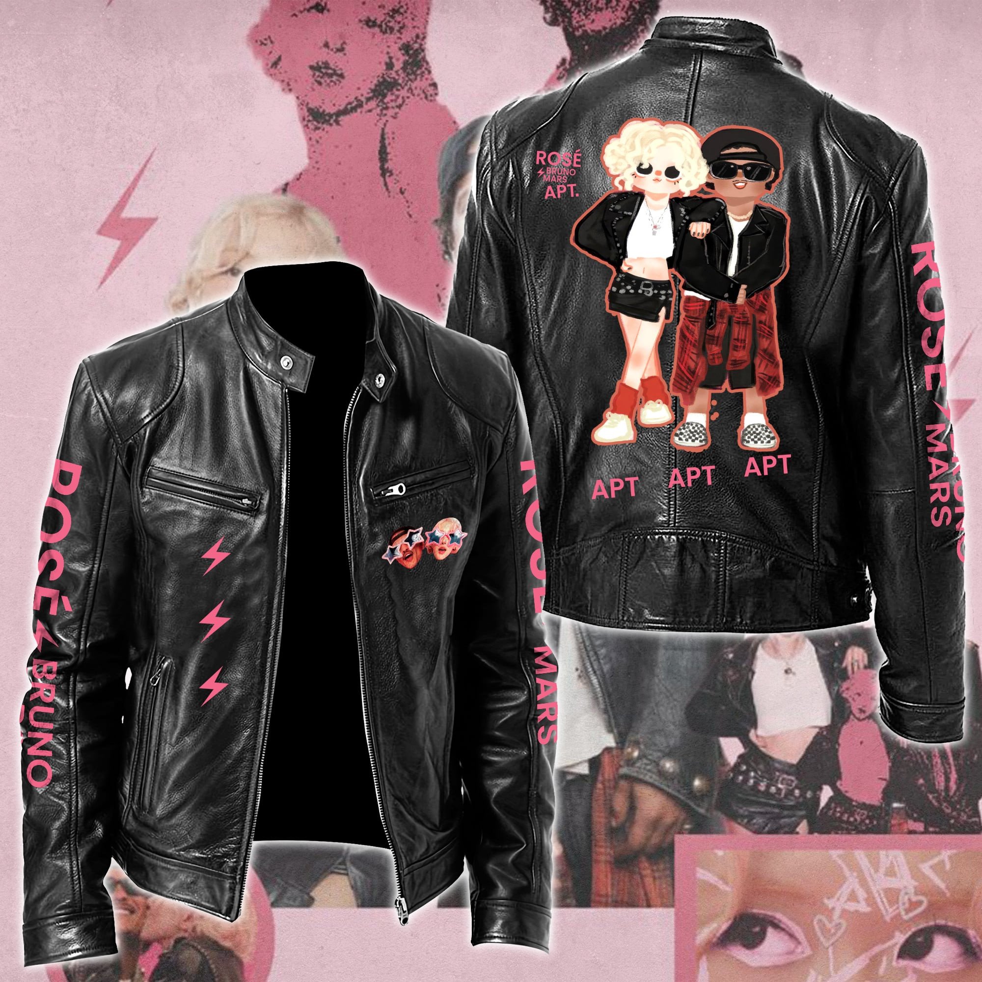Ros #038 Bruno Mars APT Leather Bomber Jacket